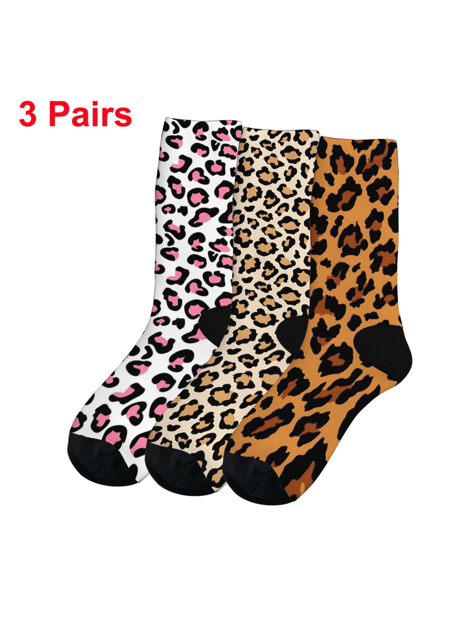 "Wild Side" Leopard Print Crew Socks | Trendy Animal Pattern Sock Set (3 Pairs)