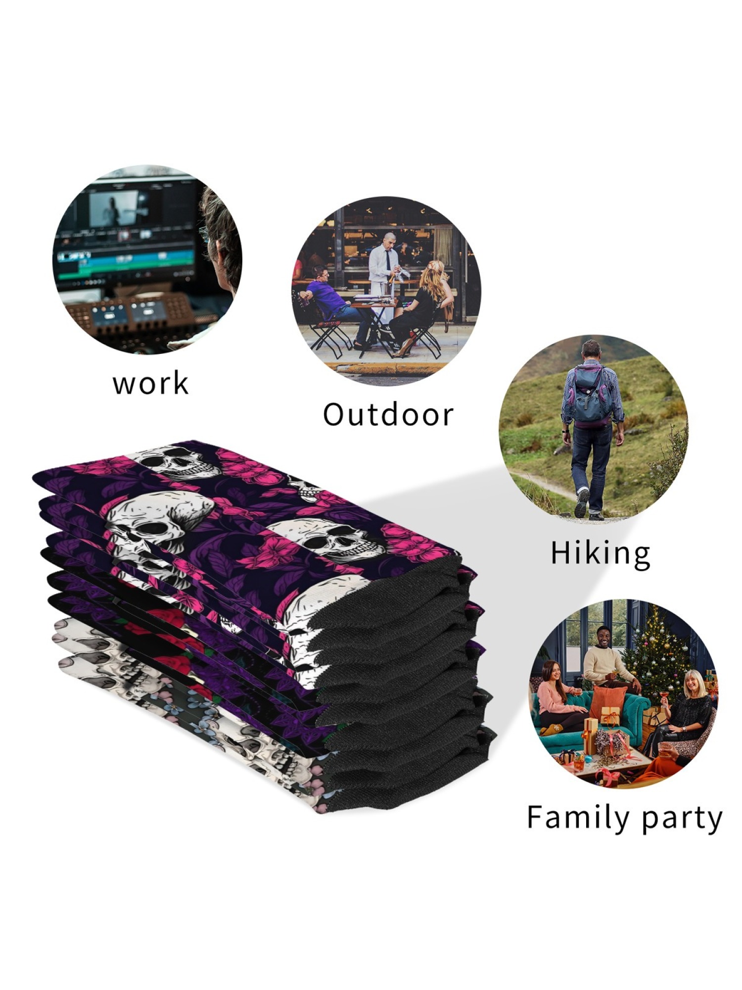 "Floral Skull" Gothic Art Crew Socks | Rose & Butterfly Skeleton Print Set (3 Pairs)