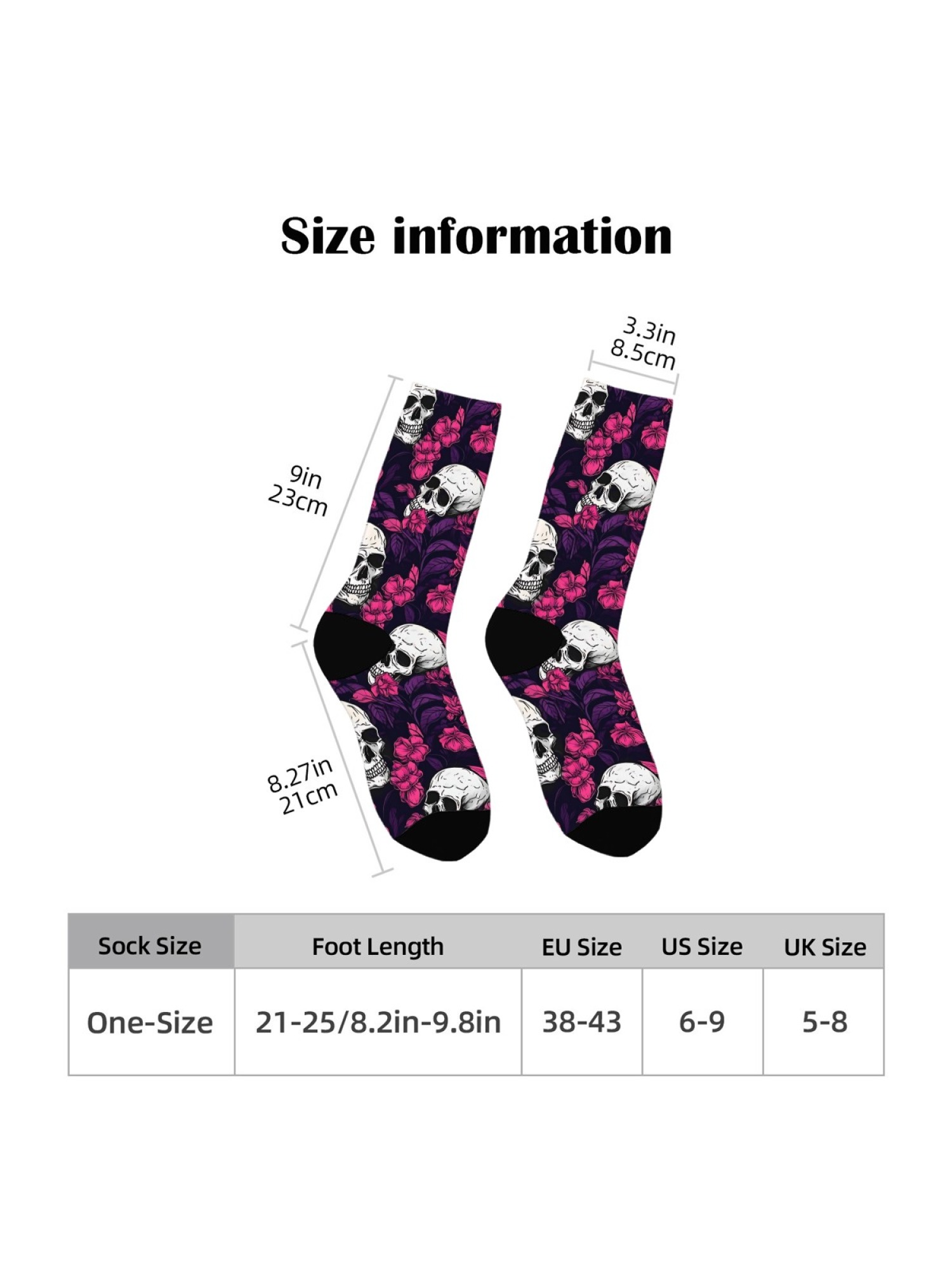 "Floral Skull" Gothic Art Crew Socks | Rose & Butterfly Skeleton Print Set (3 Pairs)