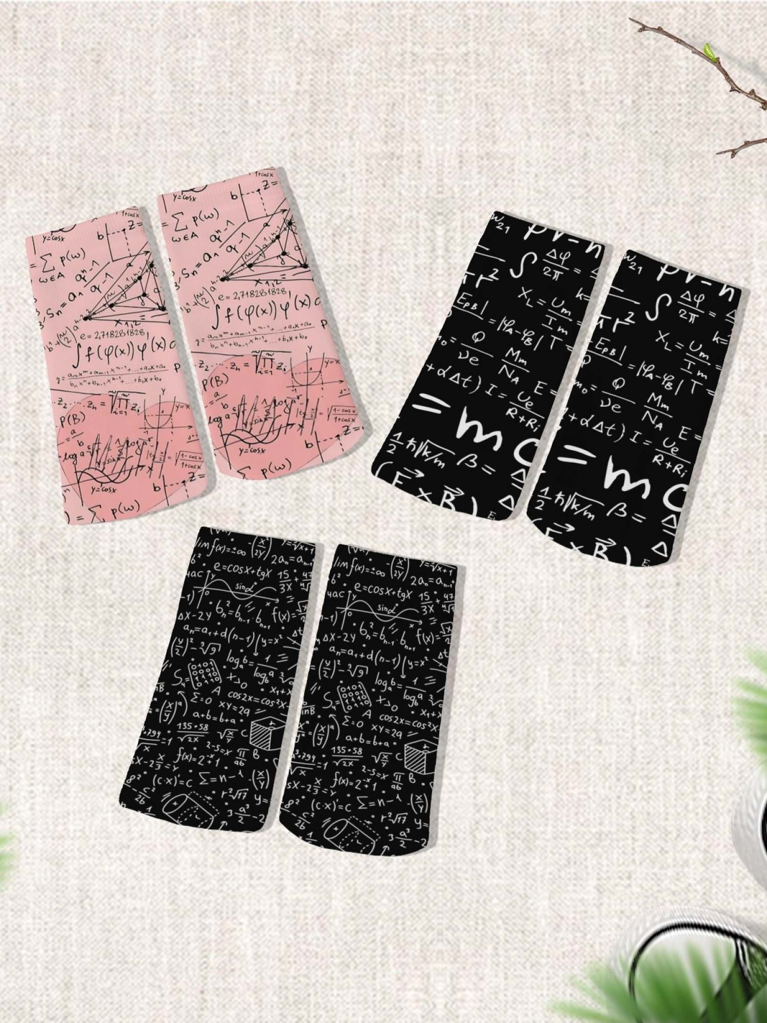 "Math Genius" Formula Crew Socks | Physics & Geometry Graphic Sock Set (3 Pairs)
