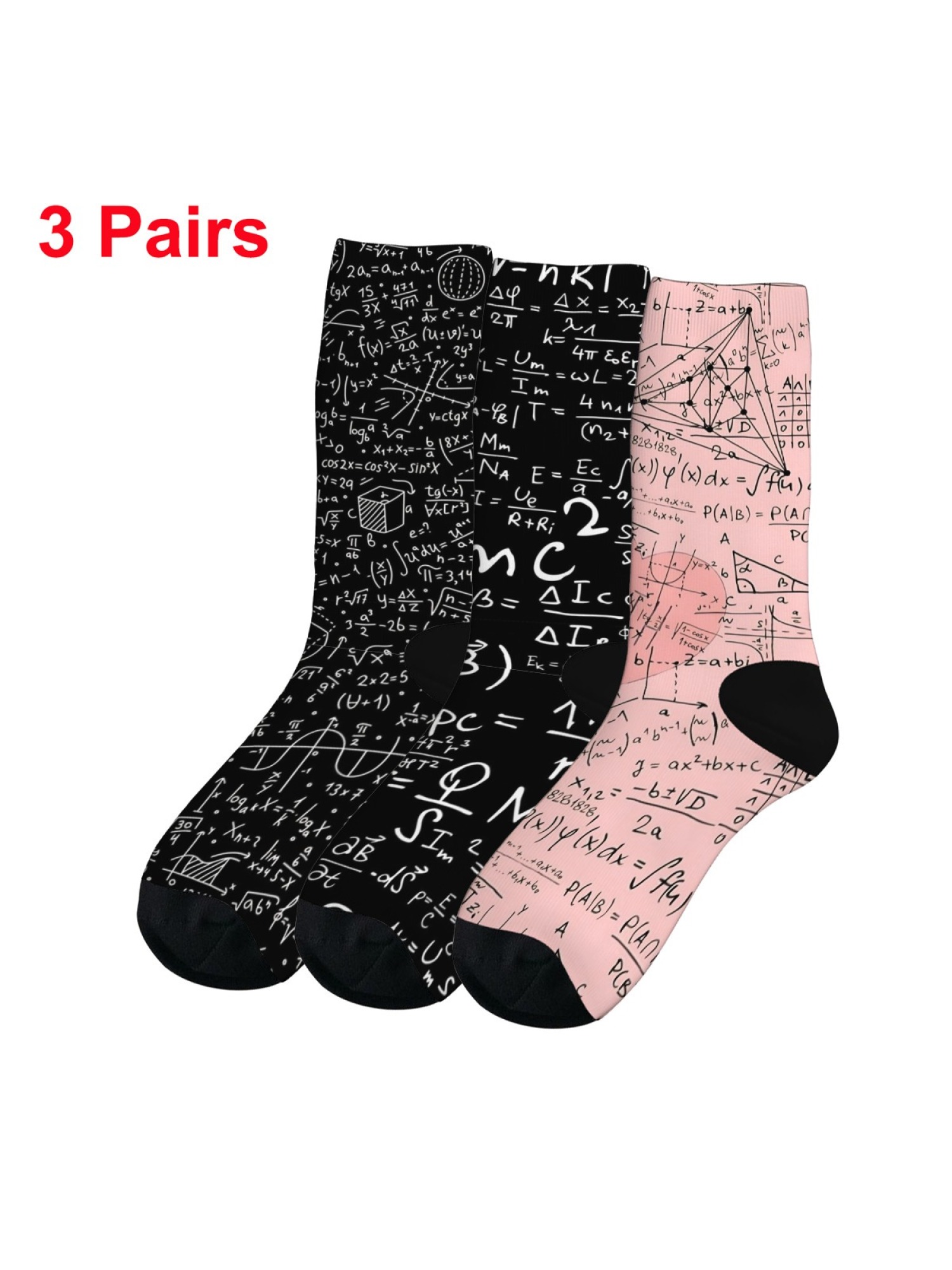"Math Genius" Formula Crew Socks | Physics & Geometry Graphic Sock Set (3 Pairs)