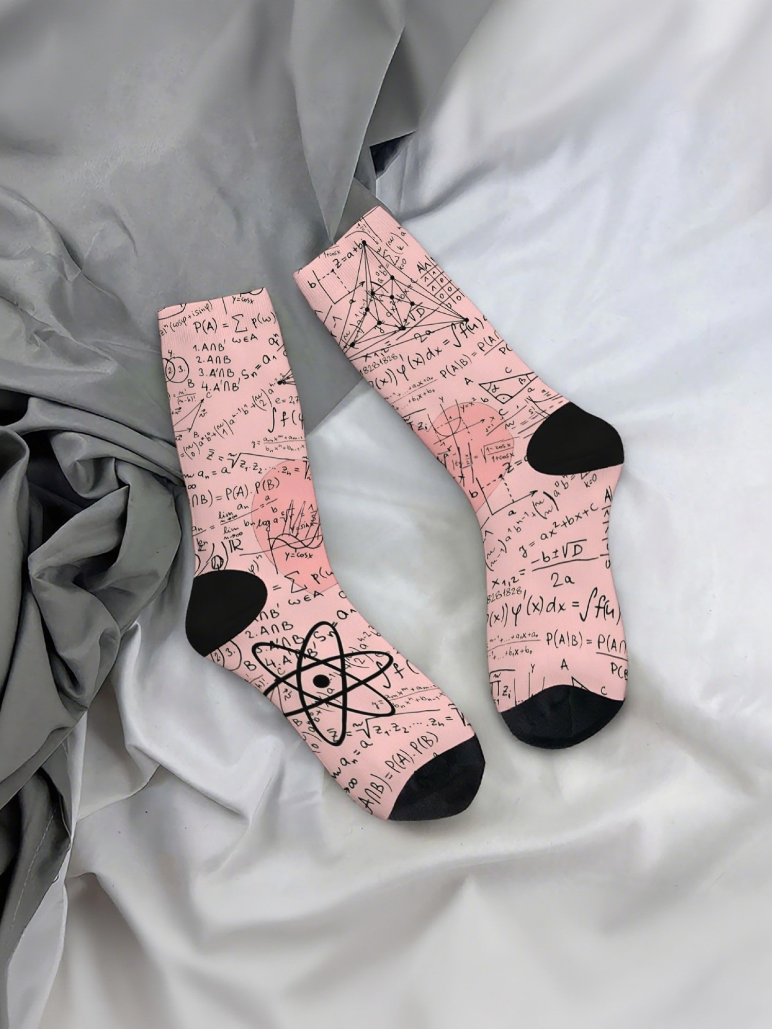 "Math Genius" Formula Crew Socks | Physics & Geometry Graphic Sock Set (3 Pairs)