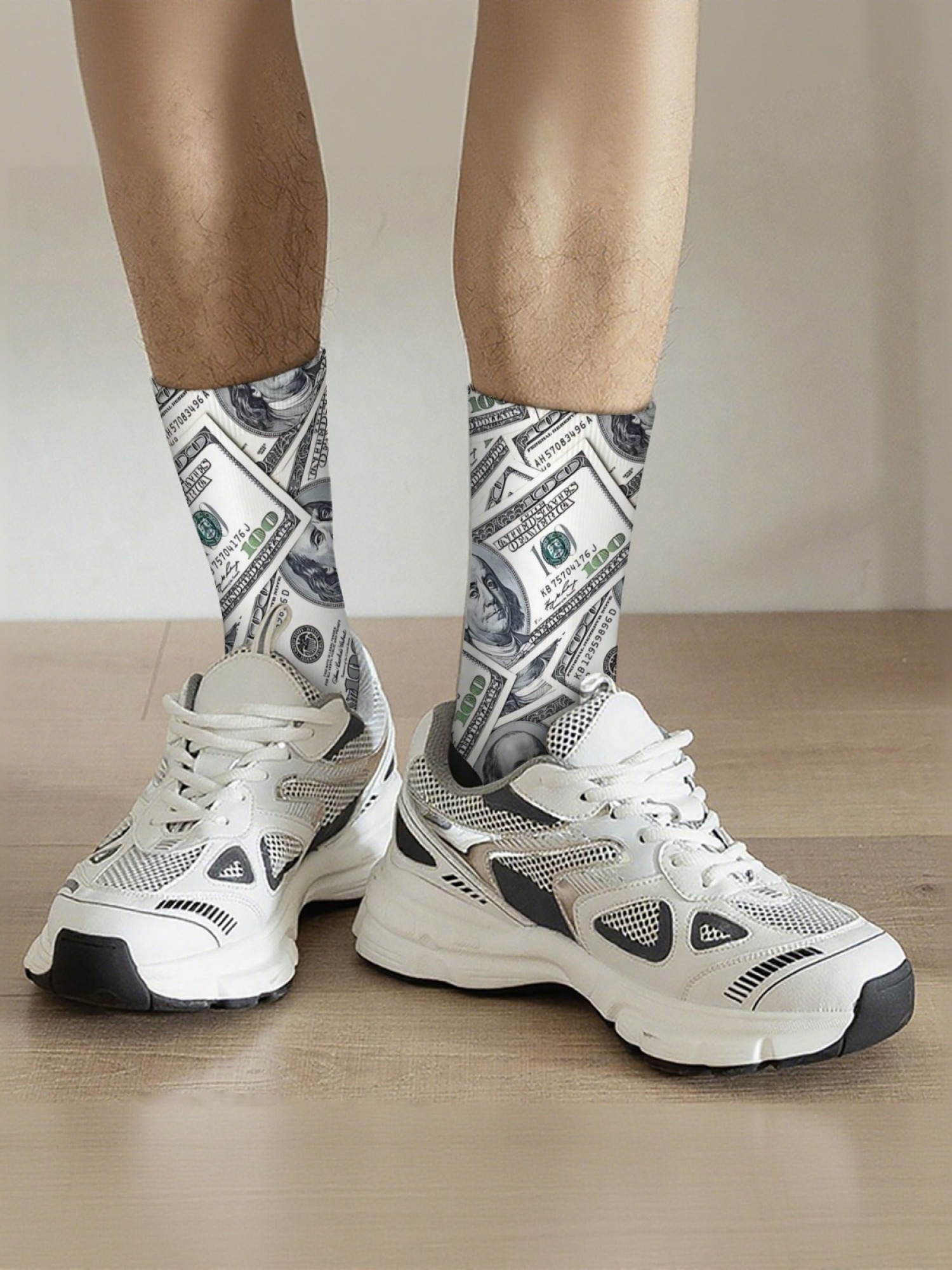 "Million Dollar" Money Print Crew Socks | $100 Bill Graphic Sock Set (3 Pairs)