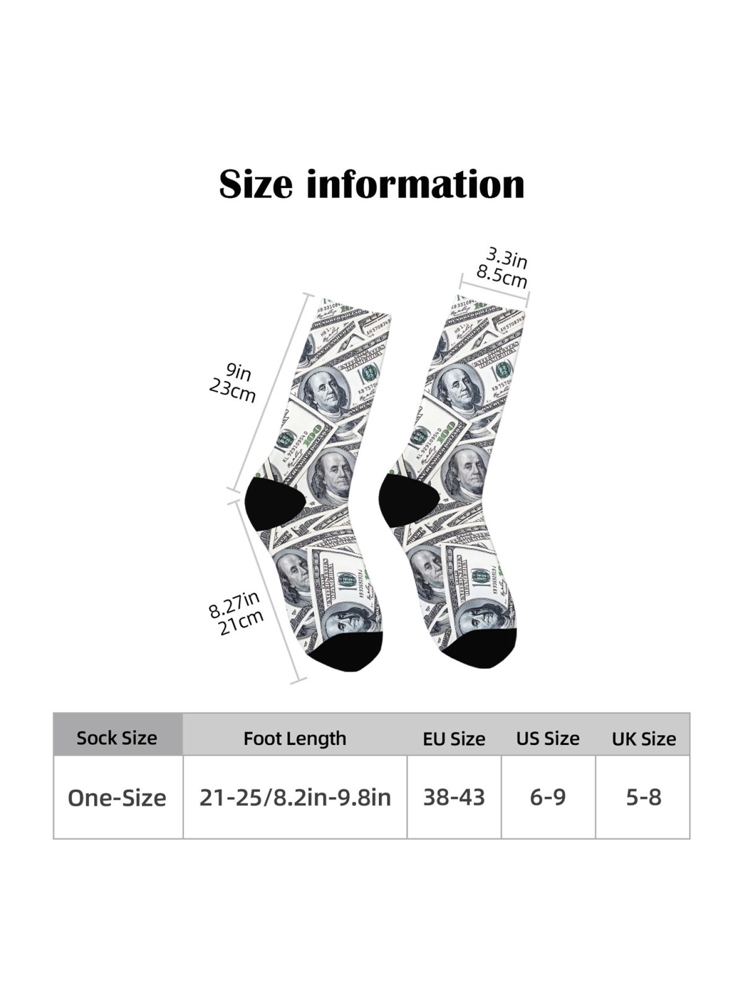 "Million Dollar" Money Print Crew Socks | $100 Bill Graphic Sock Set (3 Pairs)