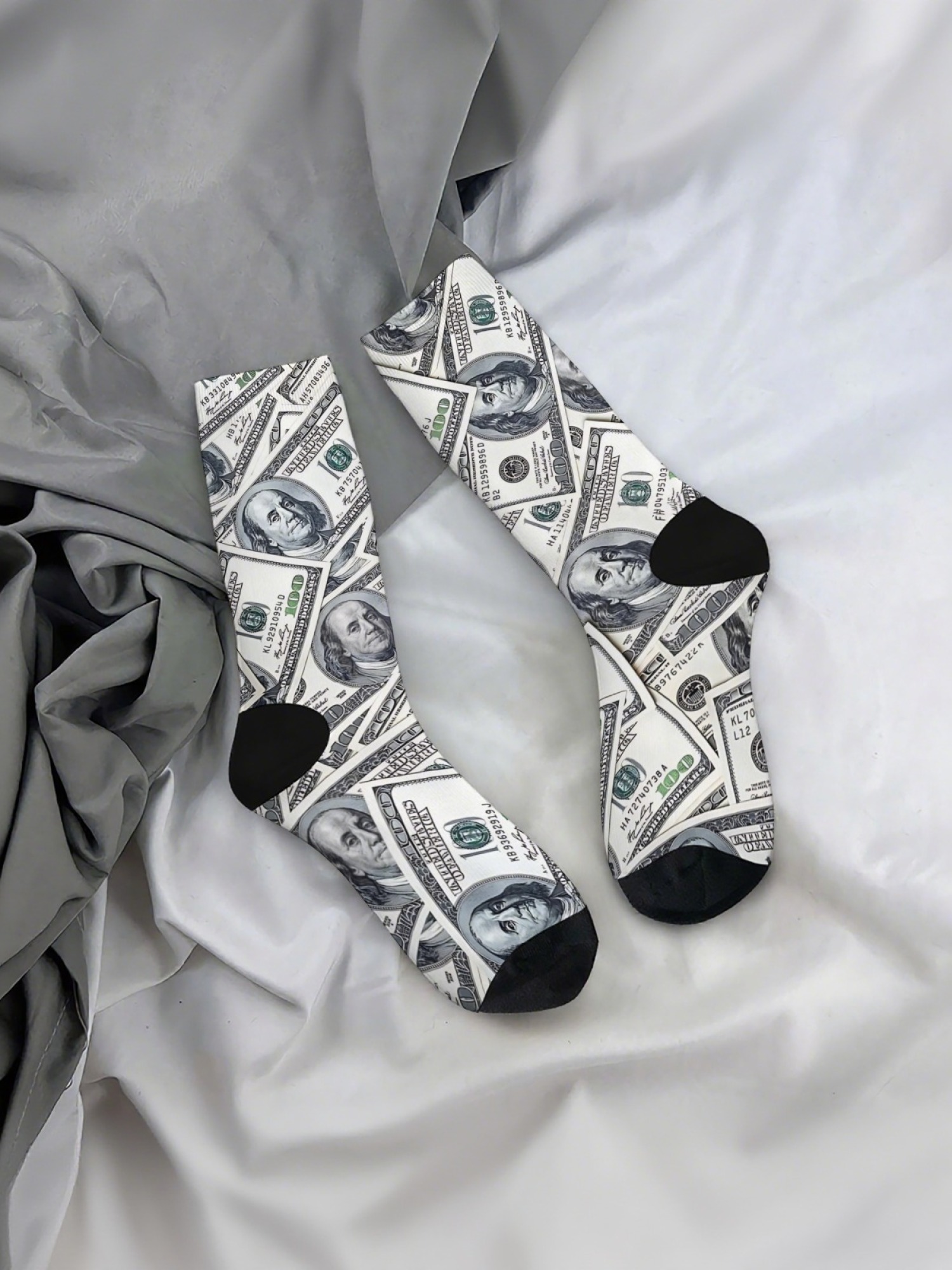 "Million Dollar" Money Print Crew Socks | $100 Bill Graphic Sock Set (3 Pairs)
