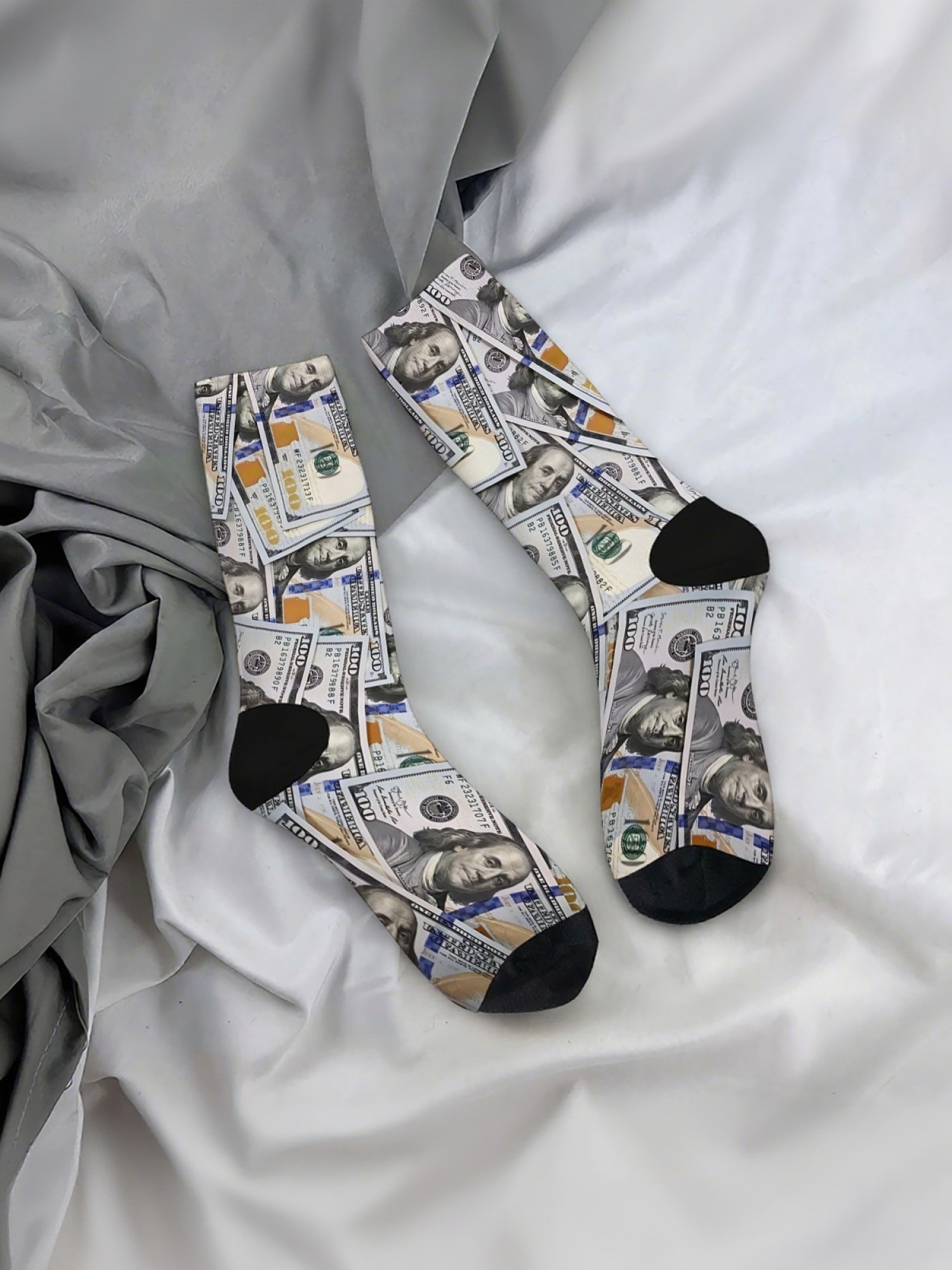 "Million Dollar" Money Print Crew Socks | $100 Bill Graphic Sock Set (3 Pairs)