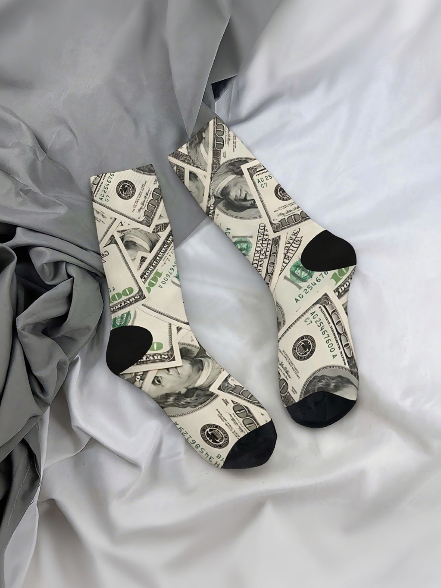 "Million Dollar" Money Print Crew Socks | $100 Bill Graphic Sock Set (3 Pairs)