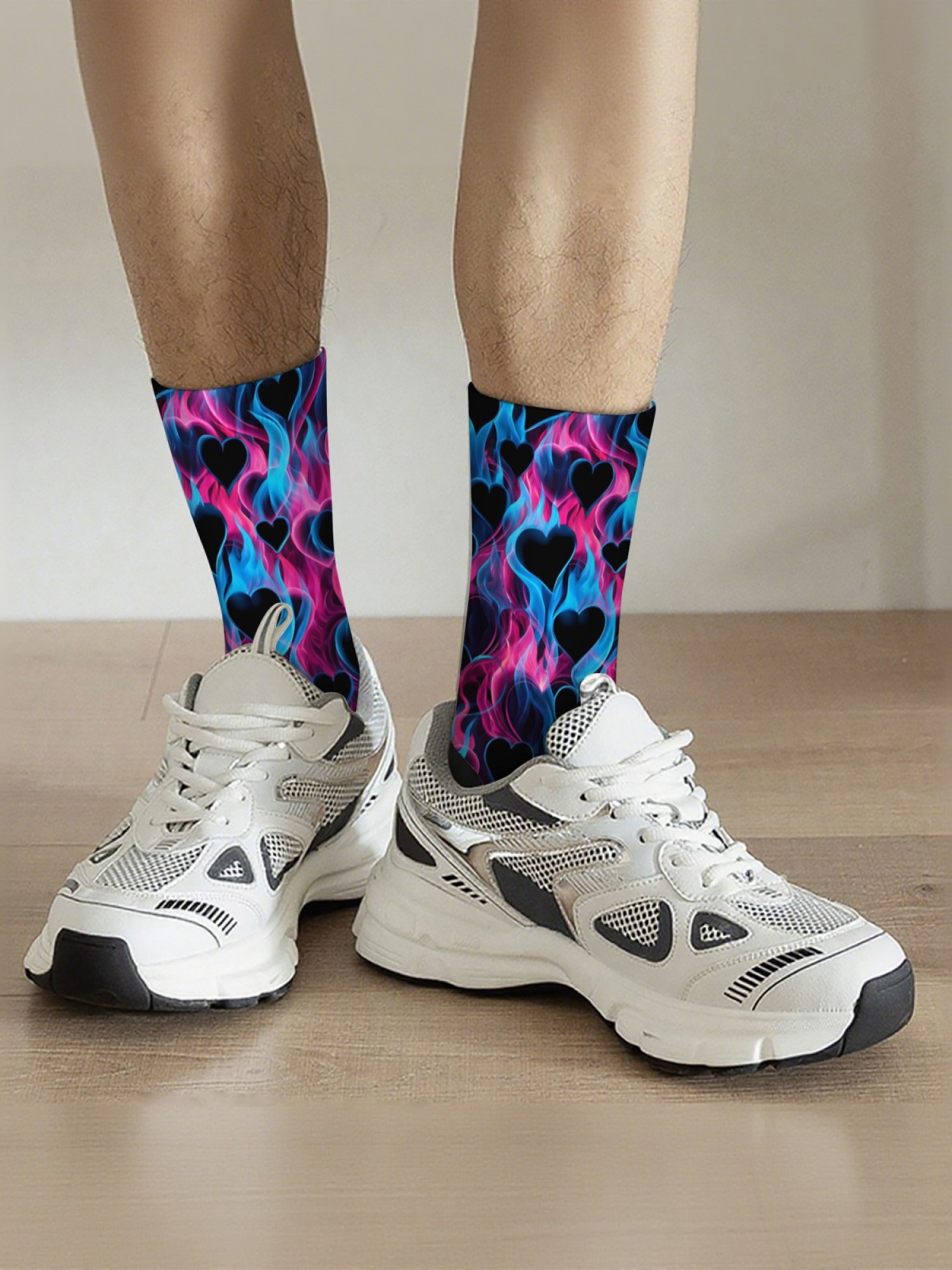 "Burning Love" Flaming Heart Crew Socks | Neon Fire Graphic Sock Set (3 Pairs)