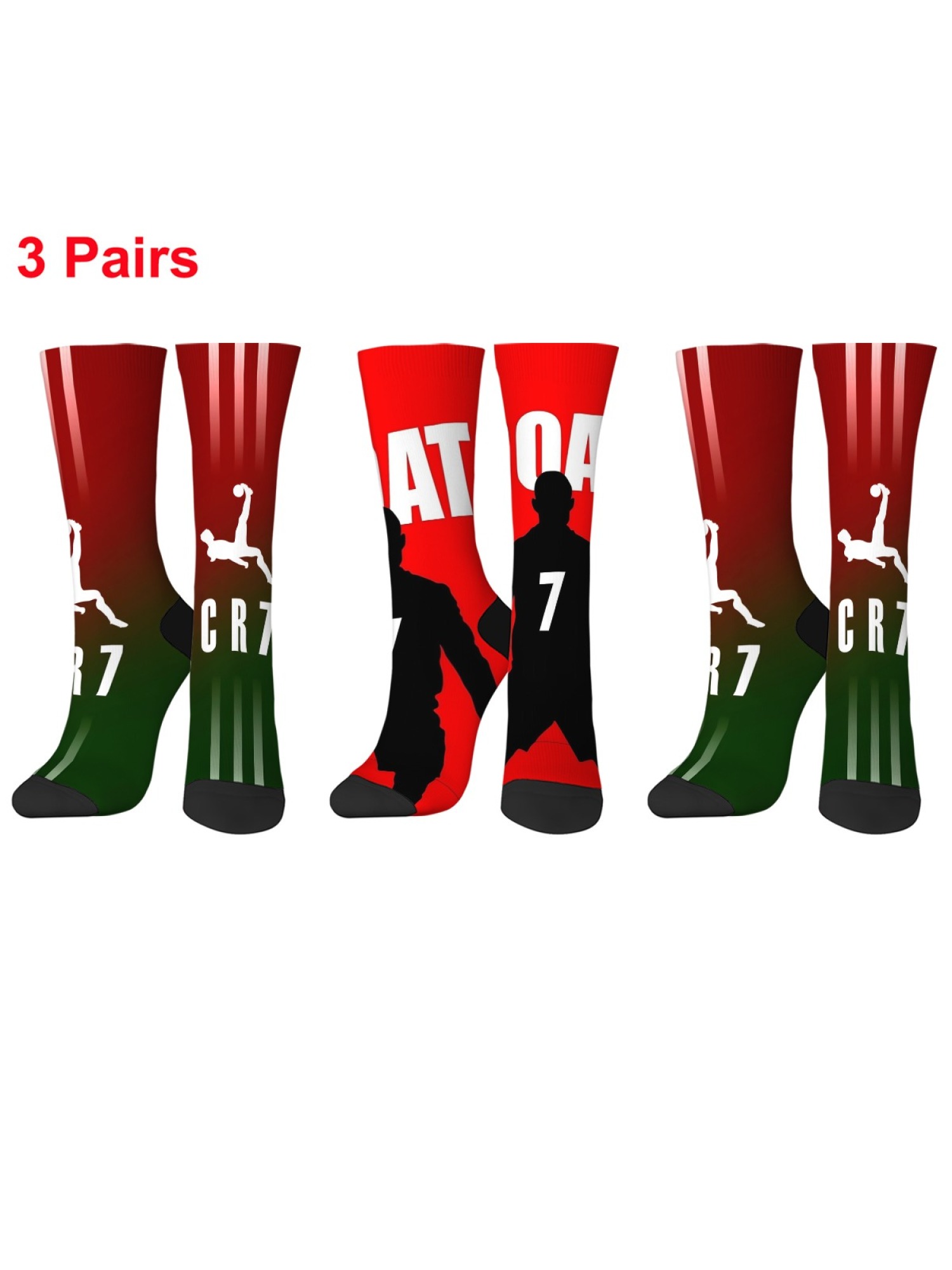 "The G.O.A.T." Soccer Fan Crew Socks | CR7 & Number 7 Graphic Sock Set (3 Pairs)
