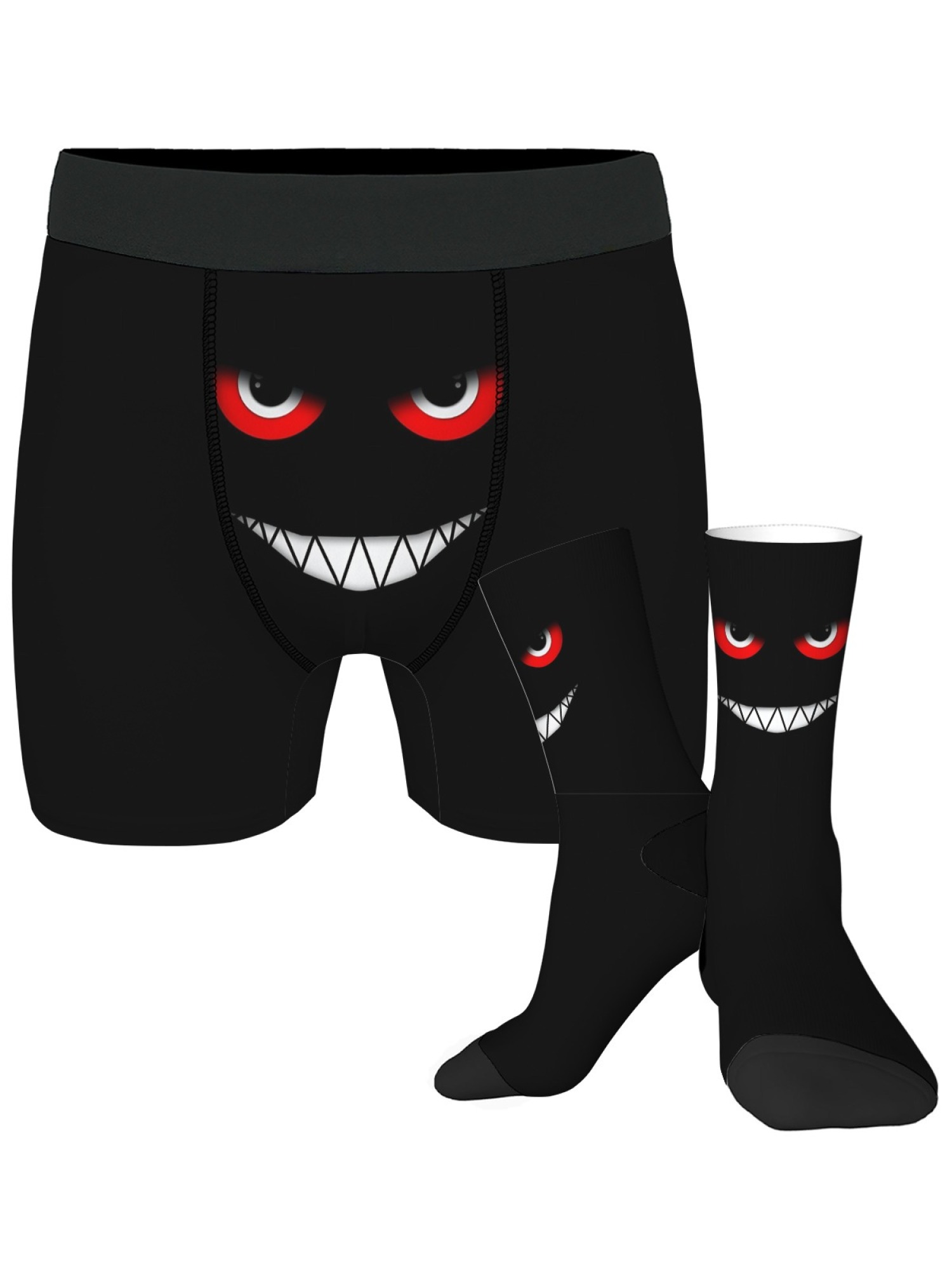 "The Little Monster" Men's Underwear & Socks Set | Funny Evil Smile Trunks Bundle