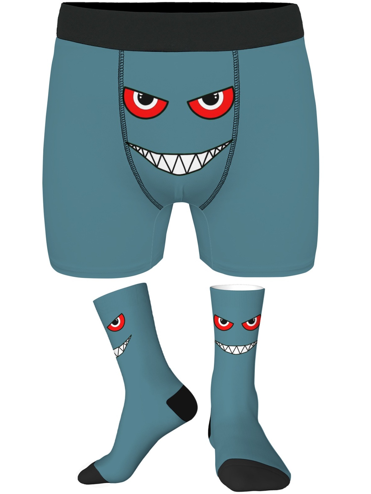"The Little Monster" Men's Underwear & Socks Set | Funny Evil Smile Trunks Bundle