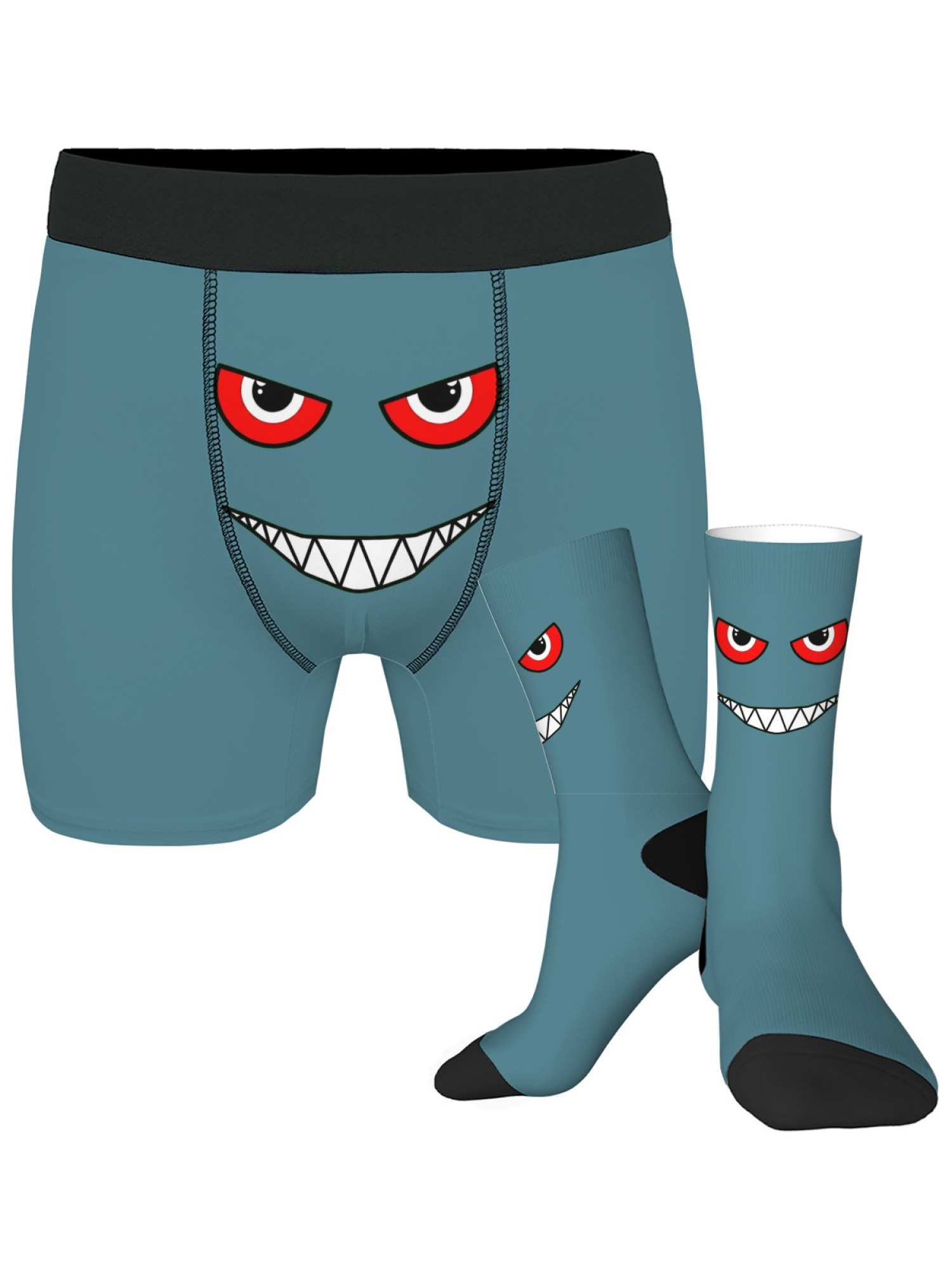 "The Little Monster" Men's Underwear & Socks Set | Funny Evil Smile Trunks Bundle