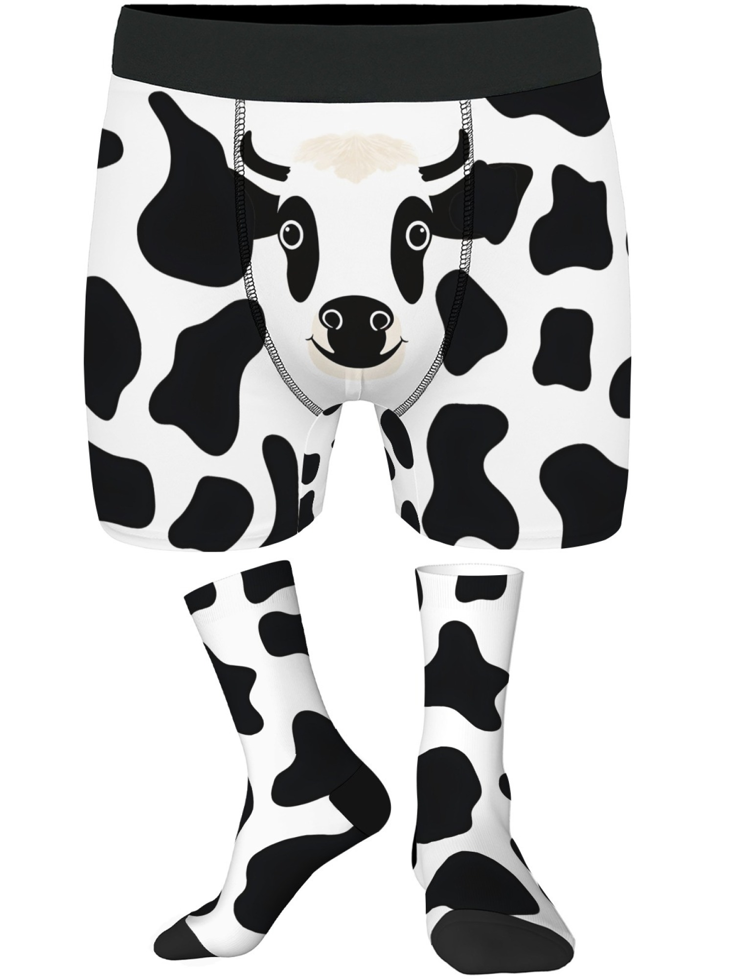 "Holy Cow!" Men's Cow Print Boxer Briefs & Socks Gift Set | Funny Animal Underwear