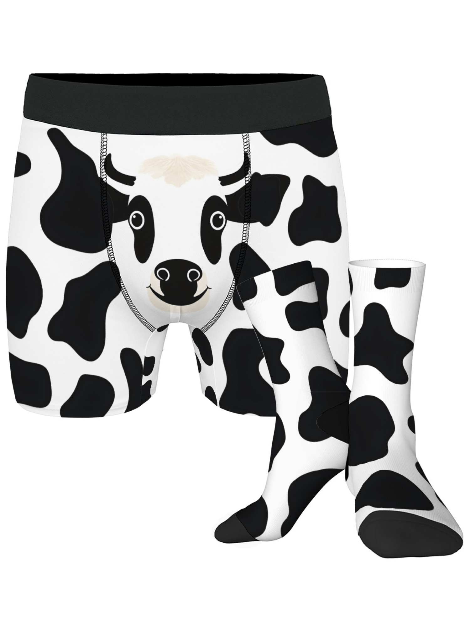 "Holy Cow!" Men's Cow Print Boxer Briefs & Socks Gift Set | Funny Animal Underwear