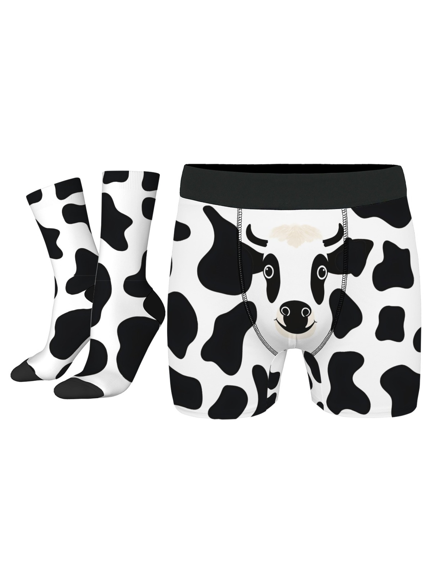 "Holy Cow!" Men's Cow Print Boxer Briefs & Socks Gift Set | Funny Animal Underwear