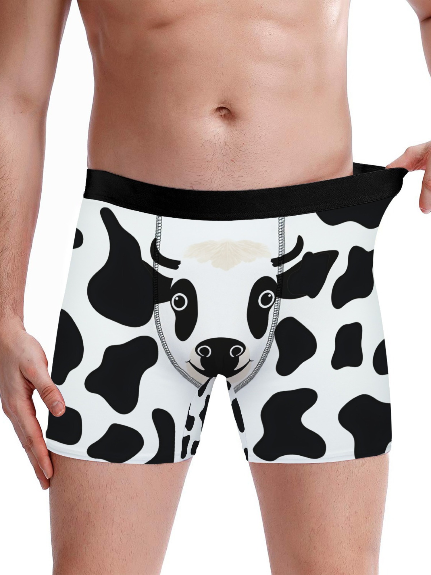 "Holy Cow!" Men's Cow Print Boxer Briefs & Socks Gift Set | Funny Animal Underwear