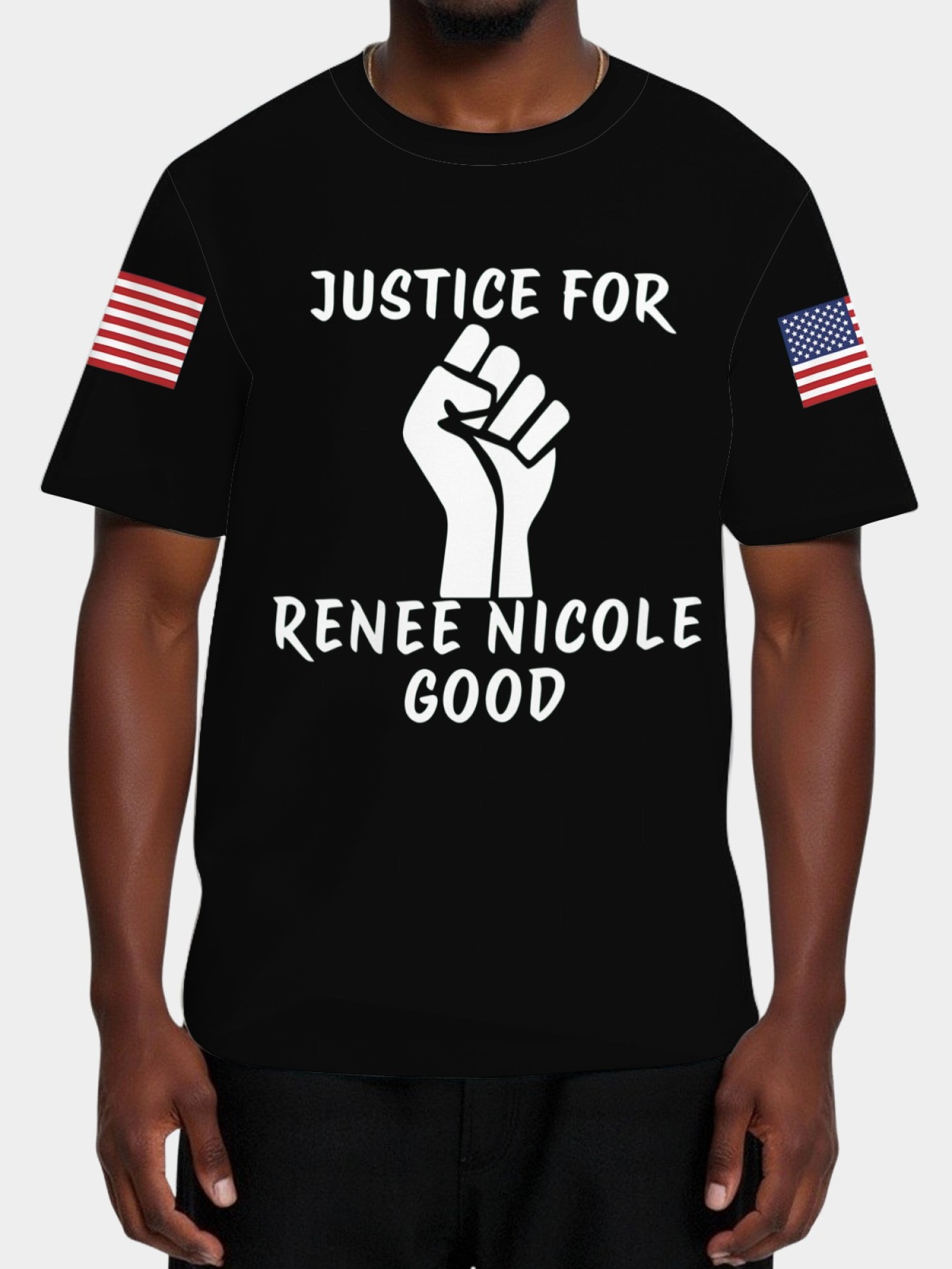 "Justice For Renee Nicole Good" Memorial T-Shirt | American Flag Sleeve Tee