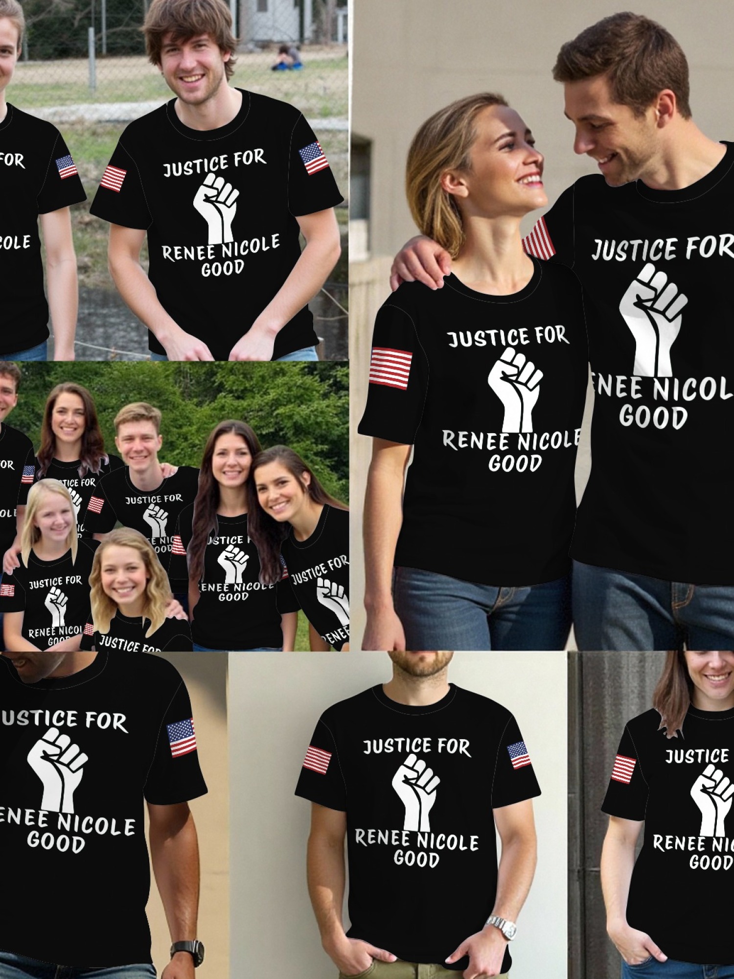 "Justice For Renee Nicole Good" Memorial T-Shirt | American Flag Sleeve Tee