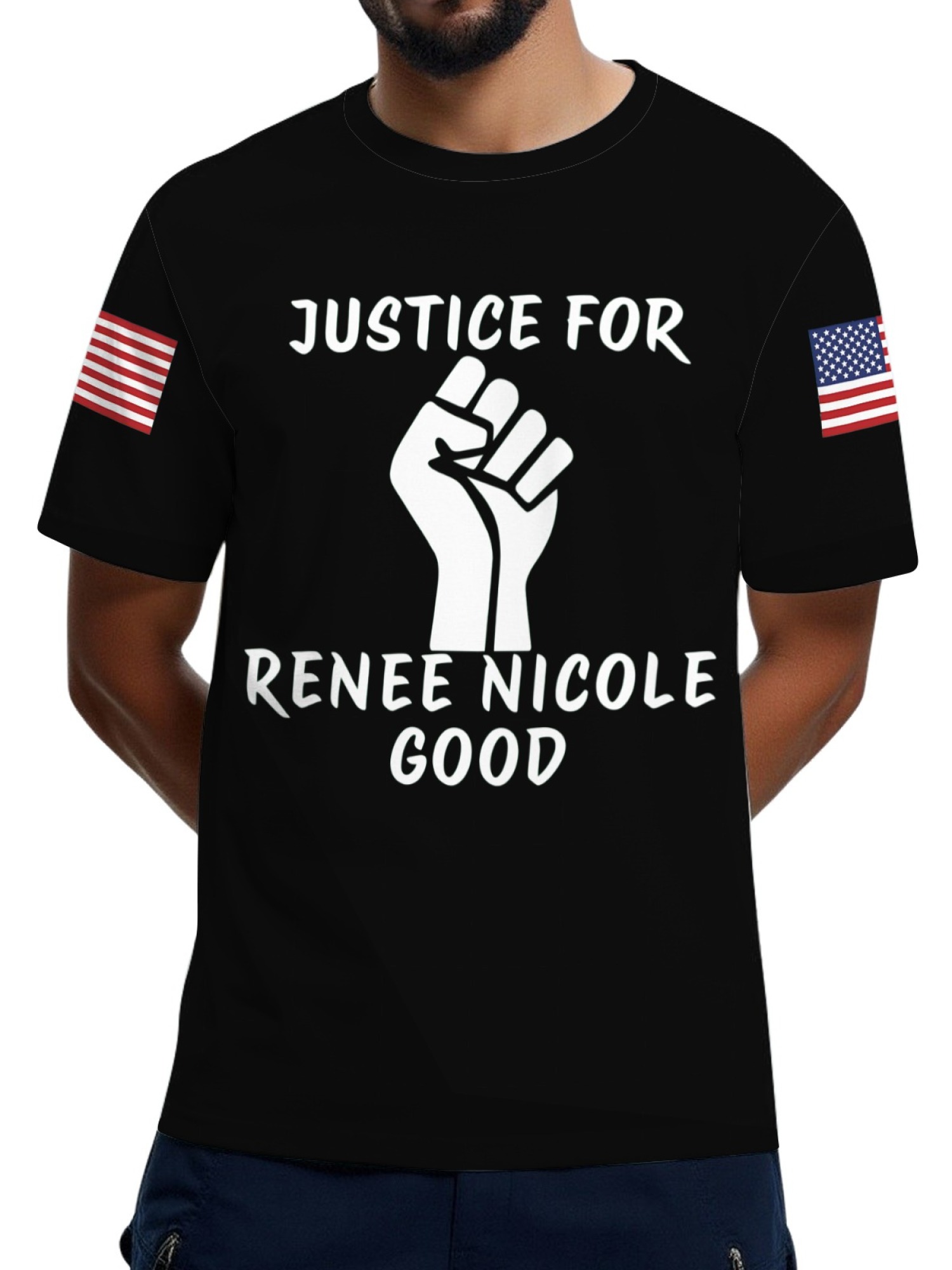 "Justice For Renee Nicole Good" Memorial T-Shirt | American Flag Sleeve Tee