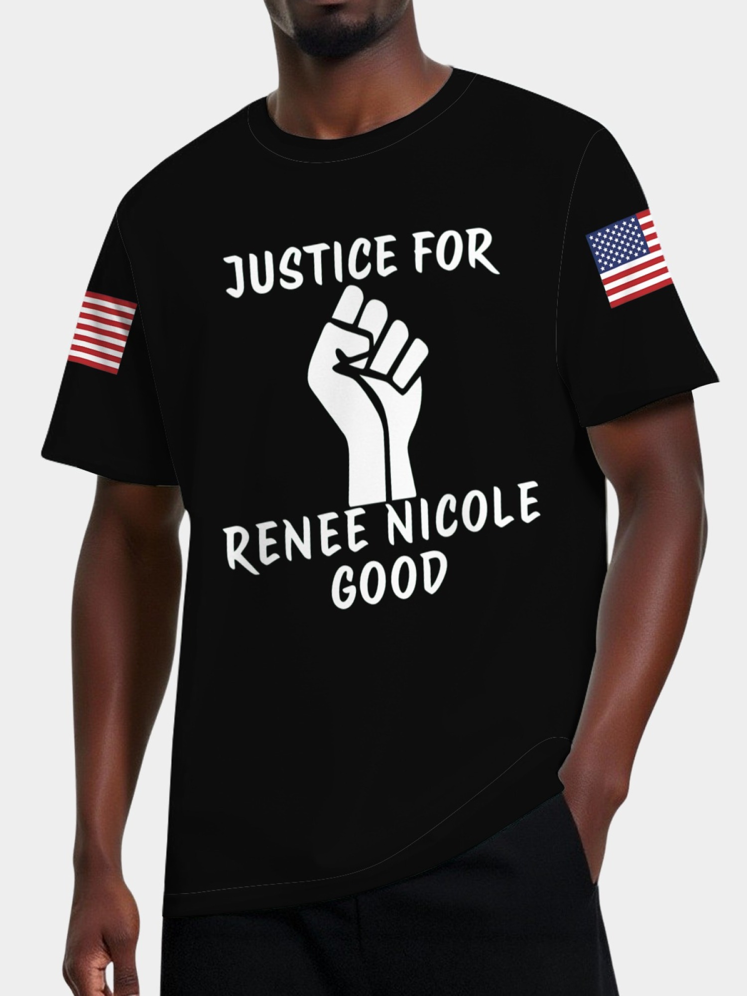 "Justice For Renee Nicole Good" Memorial T-Shirt | American Flag Sleeve Tee