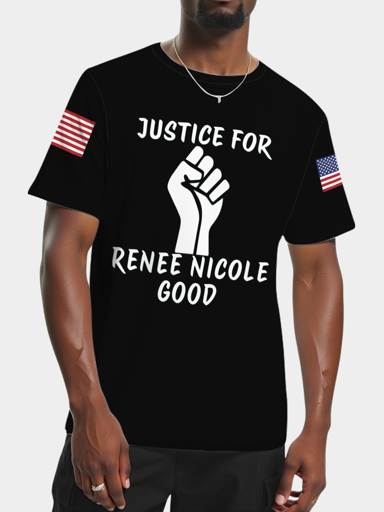 "Justice For Renee Nicole Good" Memorial T-Shirt | American Flag Sleeve Tee