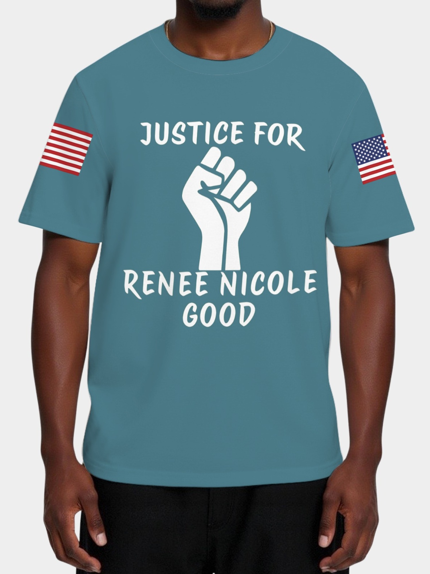 "Justice For Renee Nicole Good" Memorial T-Shirt | American Flag Sleeve Tee