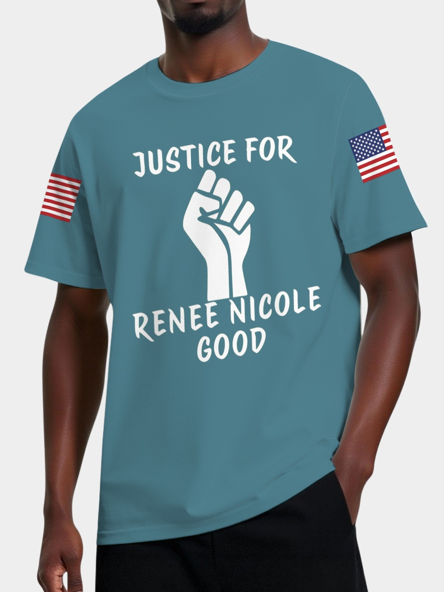 "Justice For Renee Nicole Good" Memorial T-Shirt | American Flag Sleeve Tee