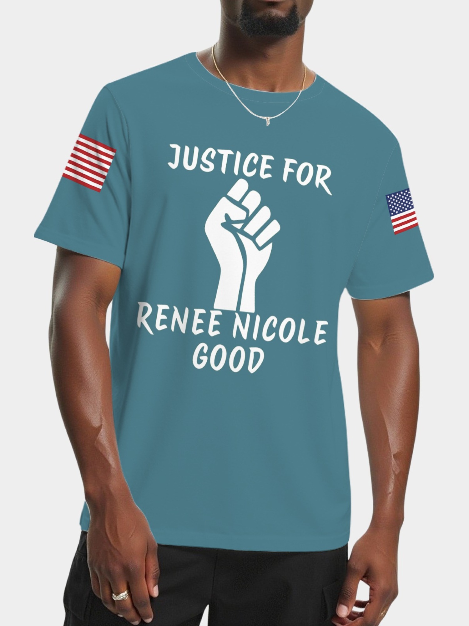 "Justice For Renee Nicole Good" Memorial T-Shirt | American Flag Sleeve Tee