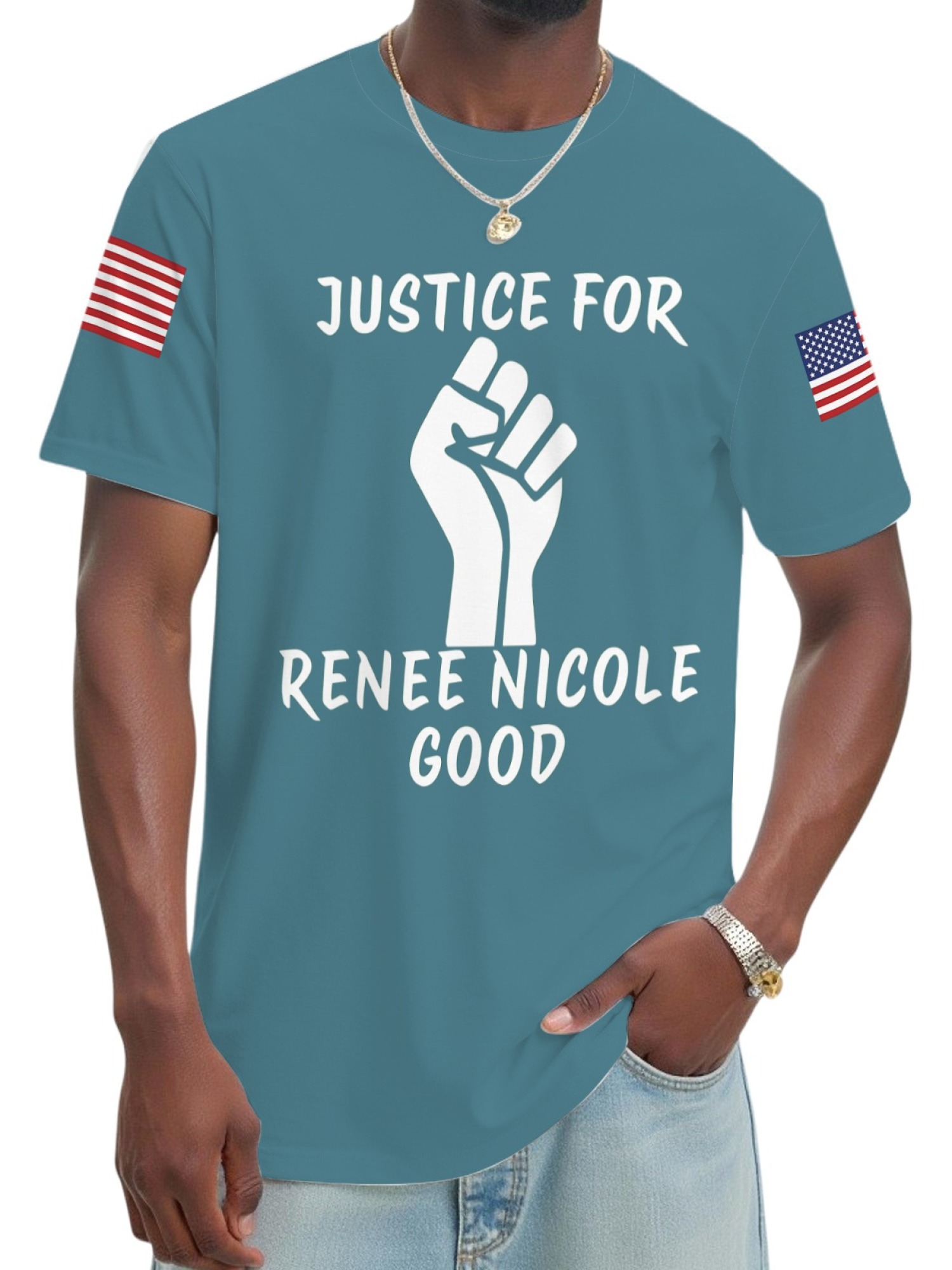 "Justice For Renee Nicole Good" Memorial T-Shirt | American Flag Sleeve Tee