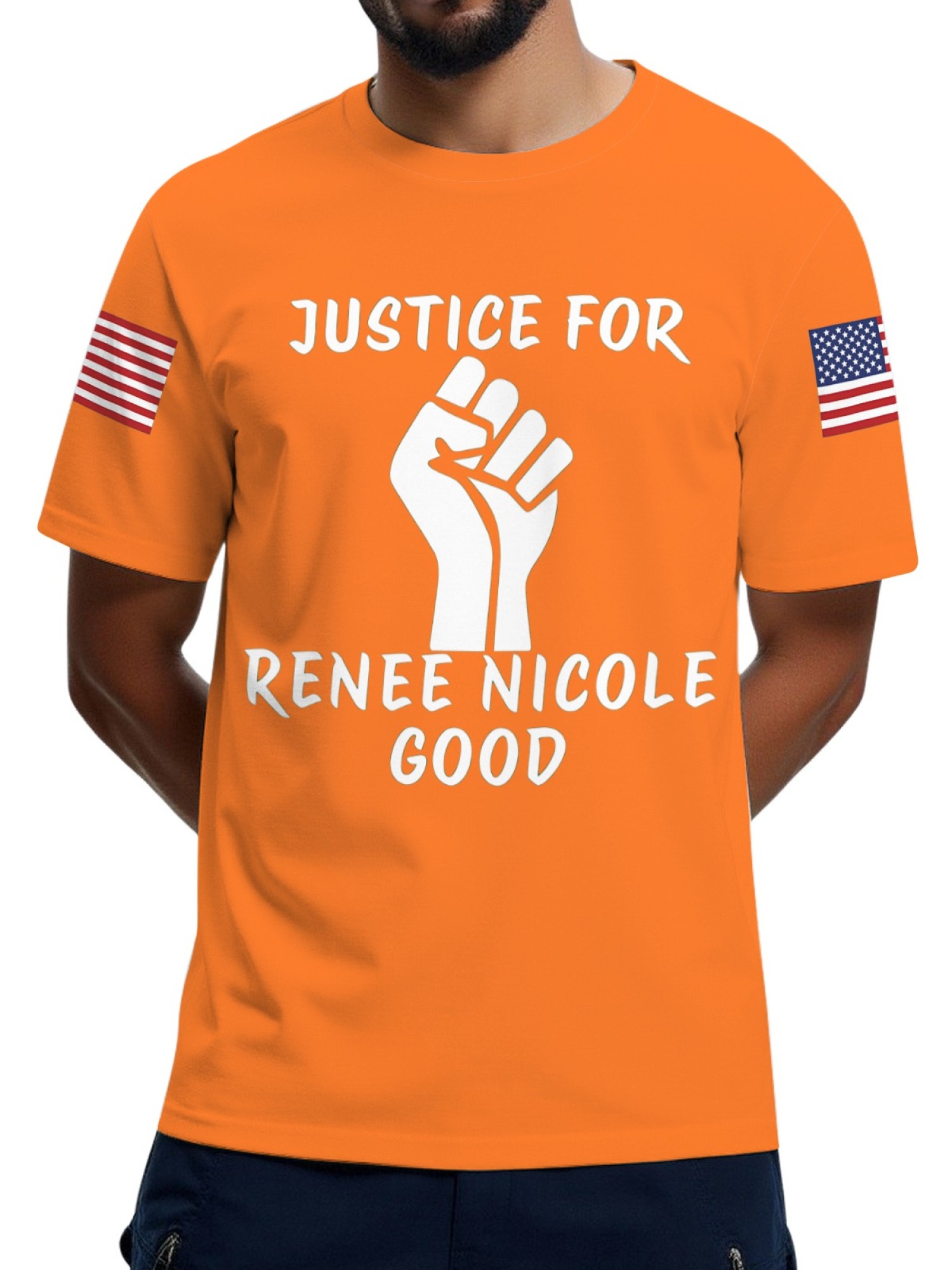 "Justice For Renee Nicole Good" Memorial T-Shirt | American Flag Sleeve Tee