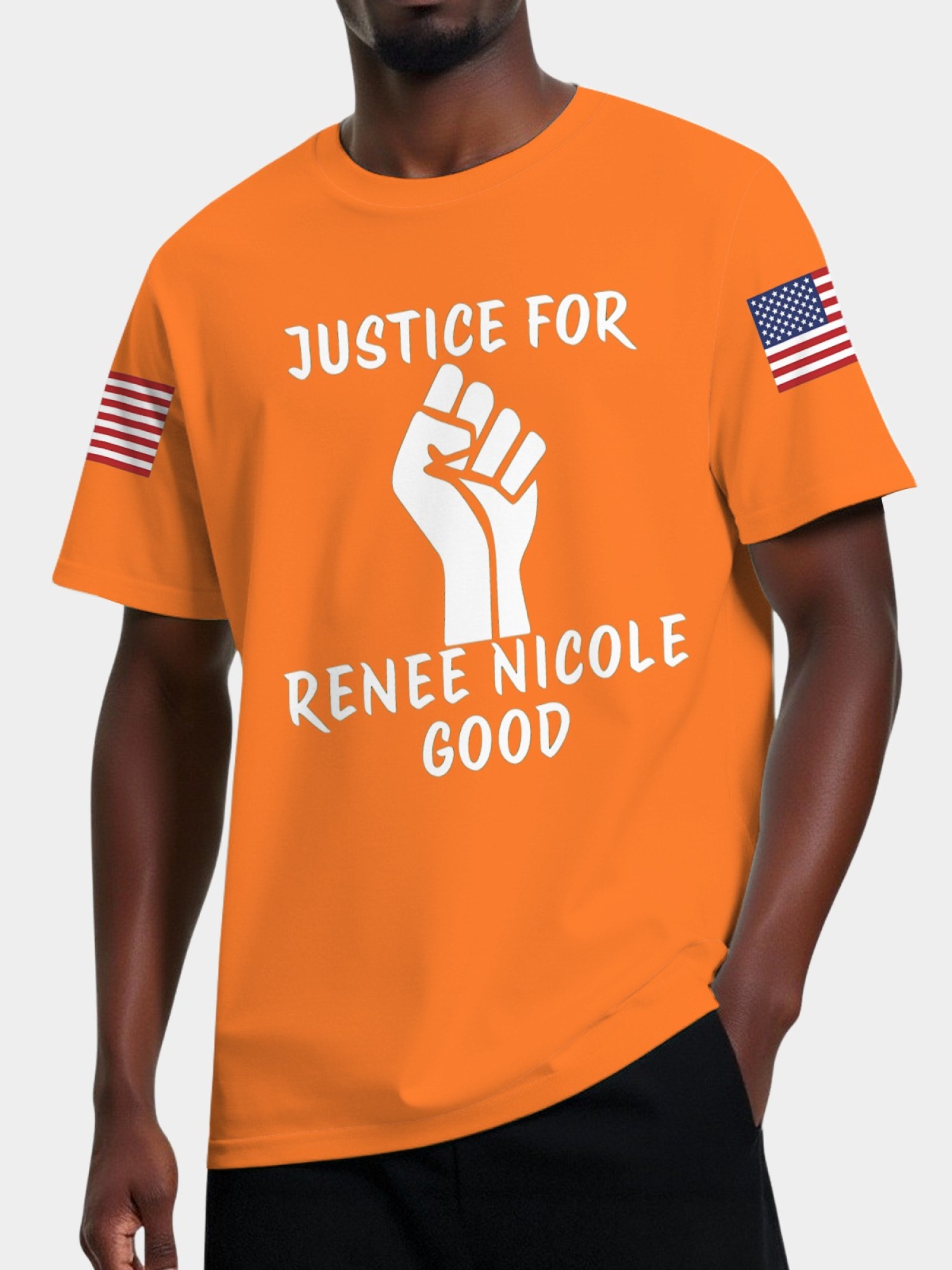 "Justice For Renee Nicole Good" Memorial T-Shirt | American Flag Sleeve Tee