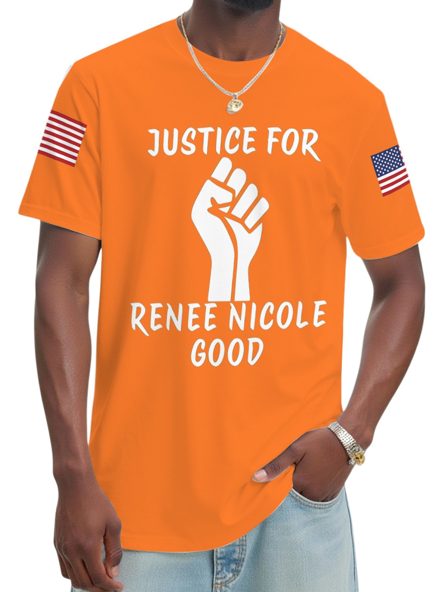 "Justice For Renee Nicole Good" Memorial T-Shirt | American Flag Sleeve Tee