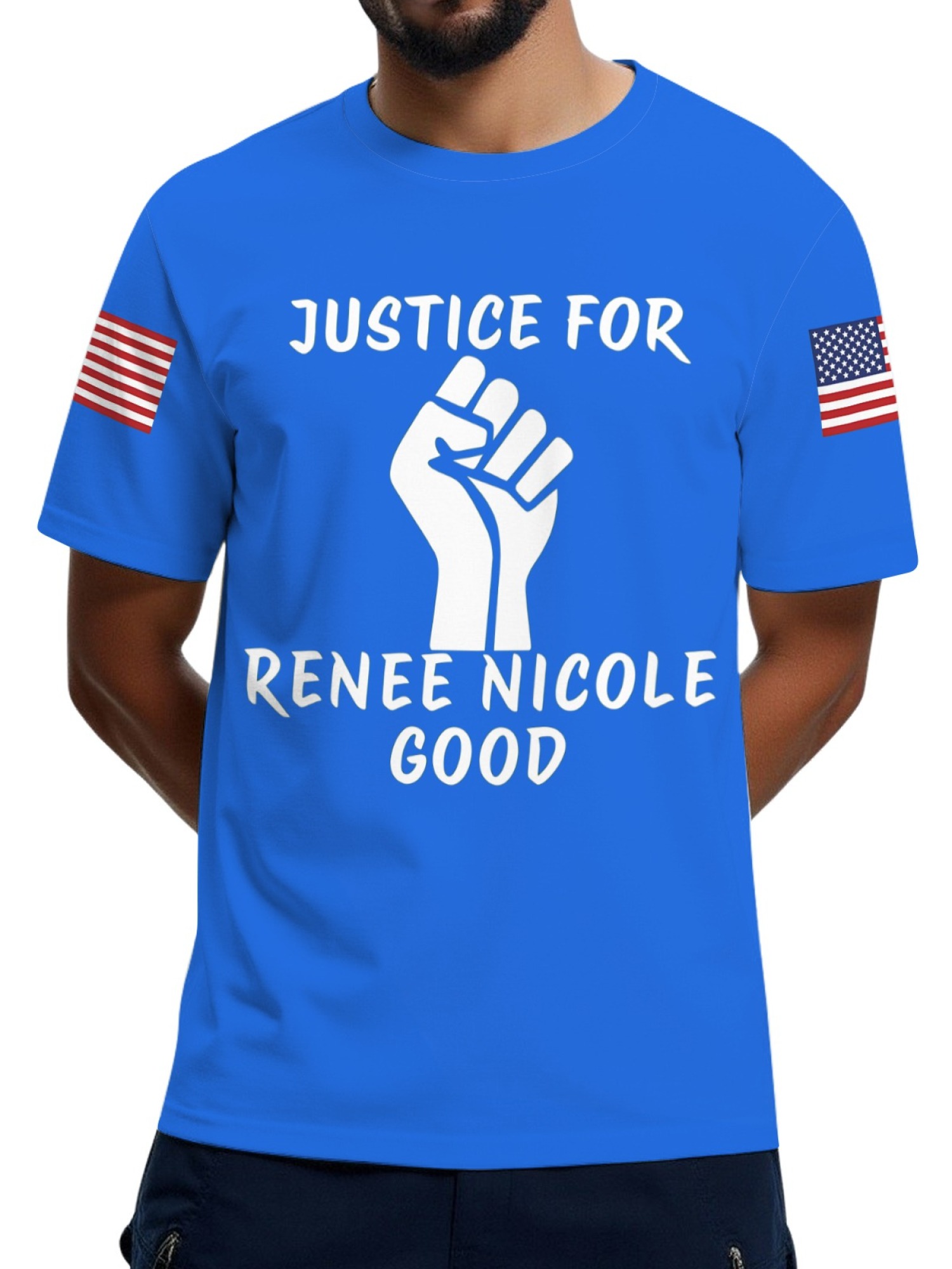 "Justice For Renee Nicole Good" Memorial T-Shirt | American Flag Sleeve Tee