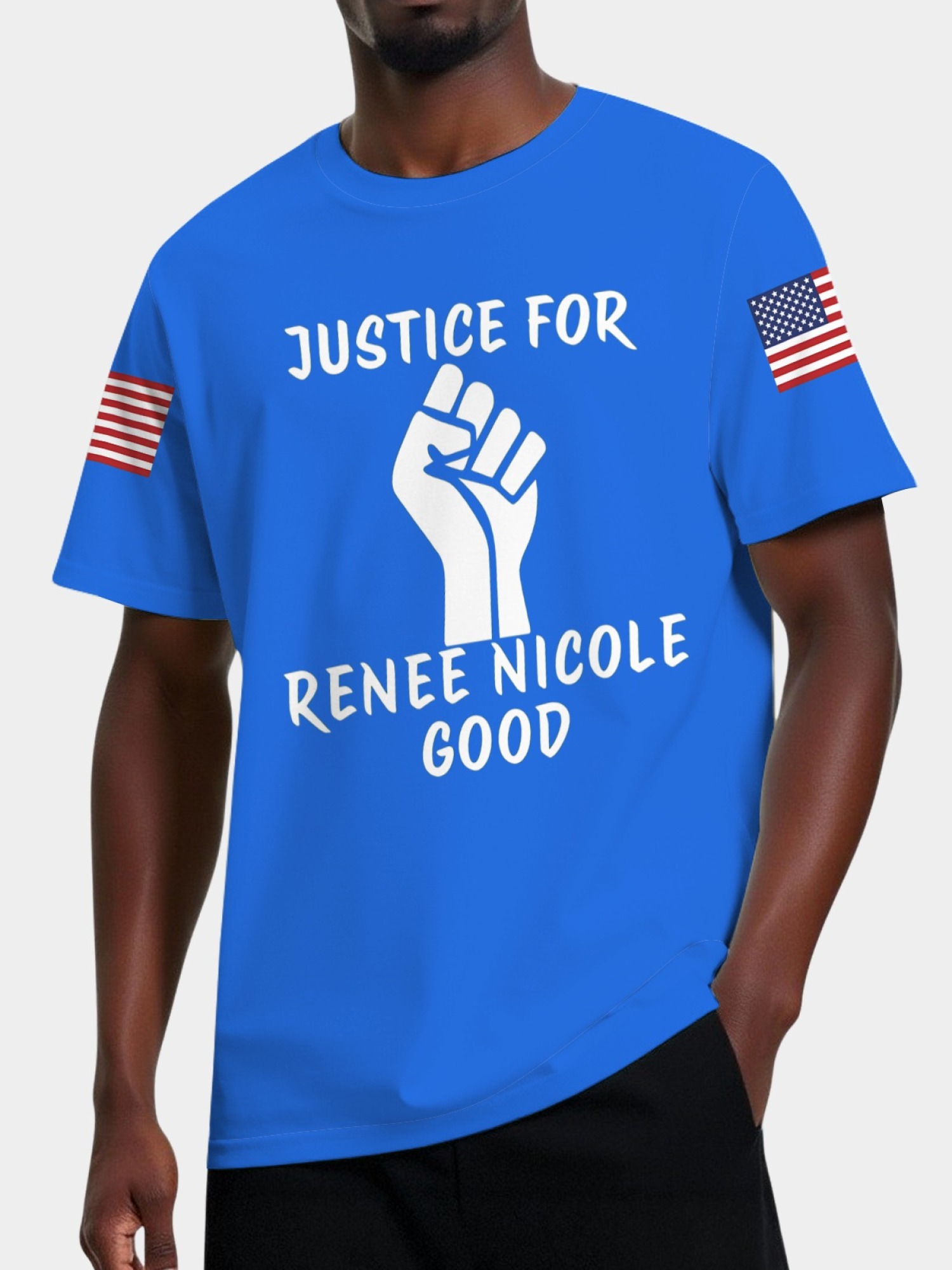 "Justice For Renee Nicole Good" Memorial T-Shirt | American Flag Sleeve Tee