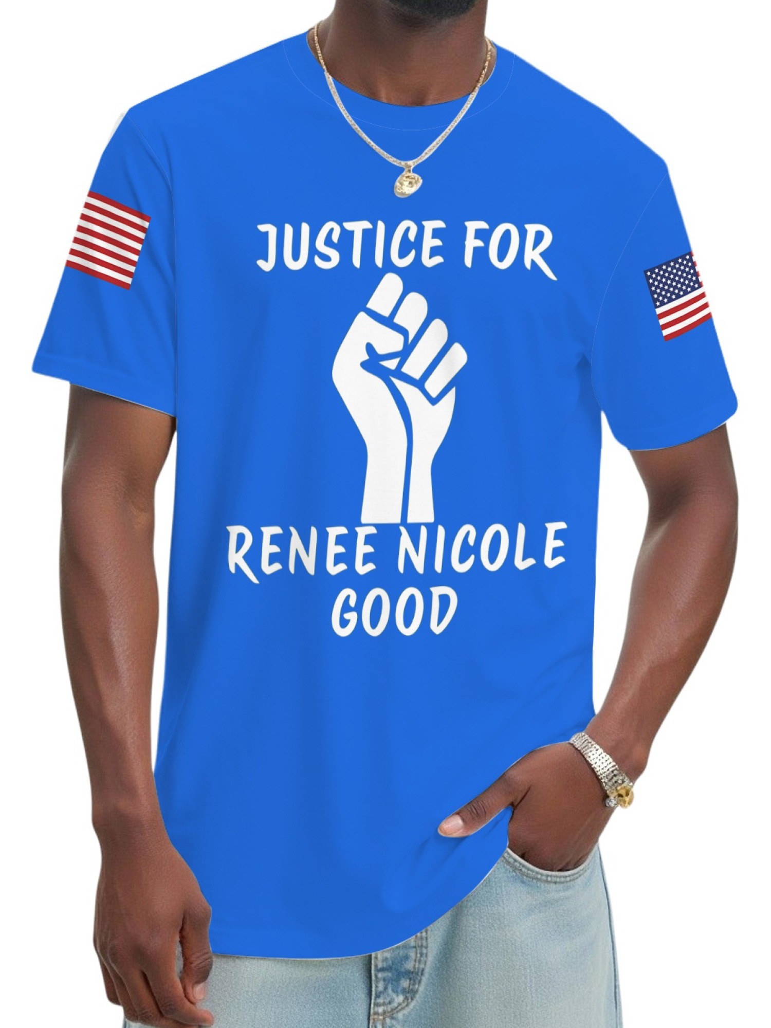 "Justice For Renee Nicole Good" Memorial T-Shirt | American Flag Sleeve Tee