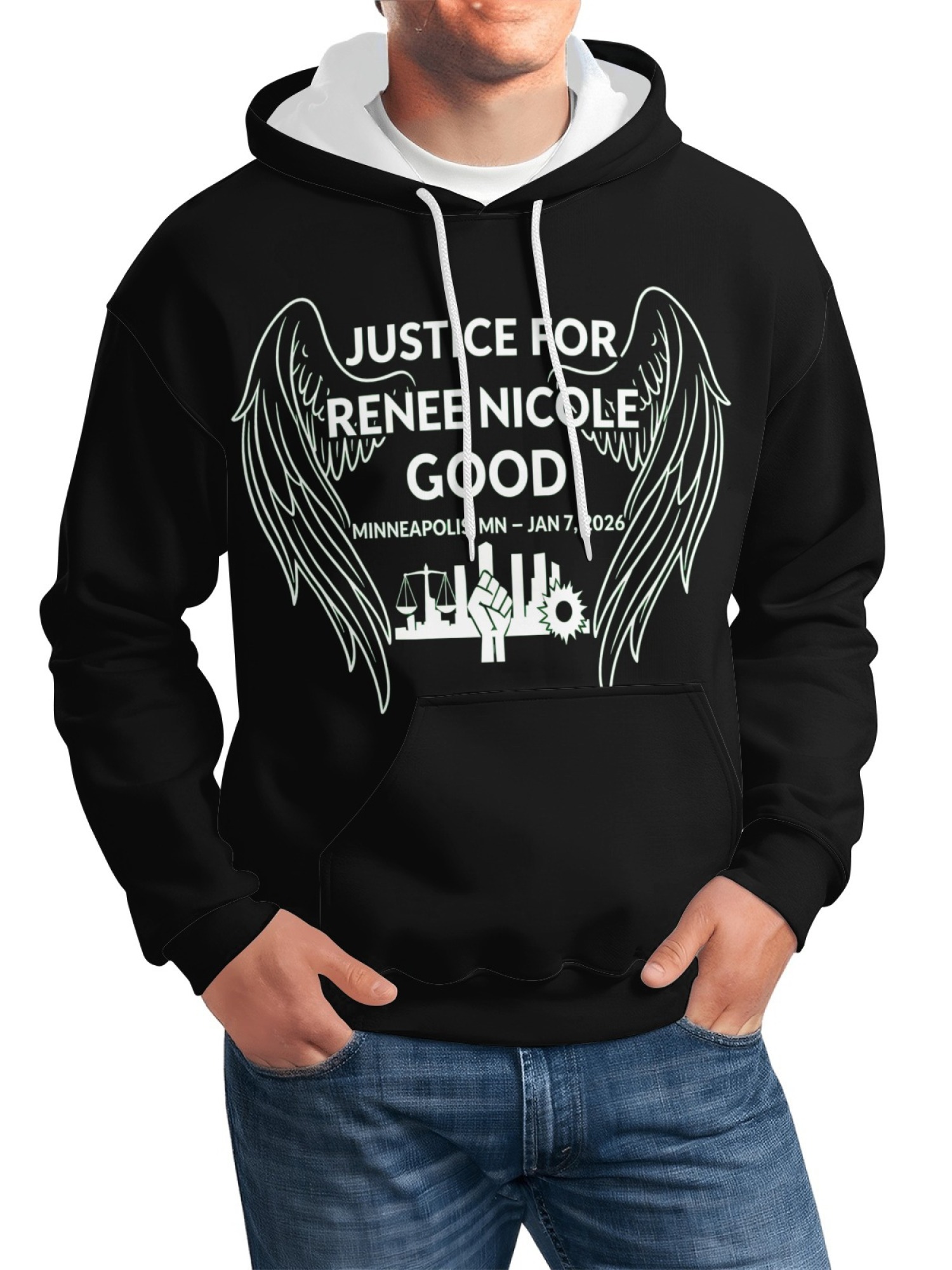 "Justice For Renee Nicole Good" Memorial Unisex Hoodie | Minneapolis Angel Wings Pullover