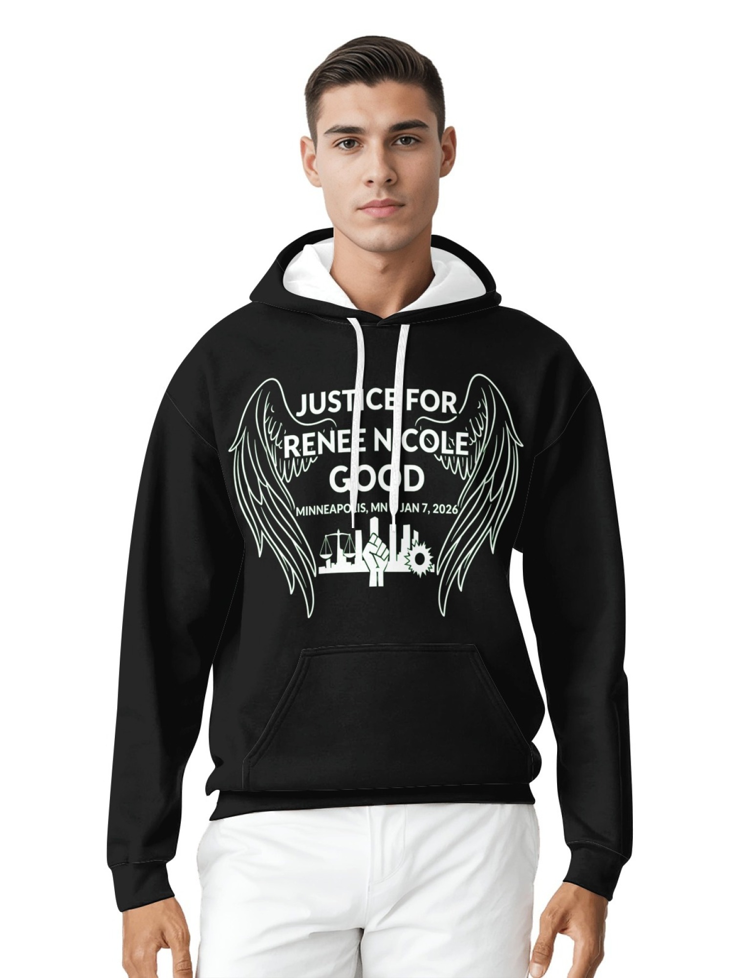 "Justice For Renee Nicole Good" Memorial Unisex Hoodie | Minneapolis Angel Wings Pullover