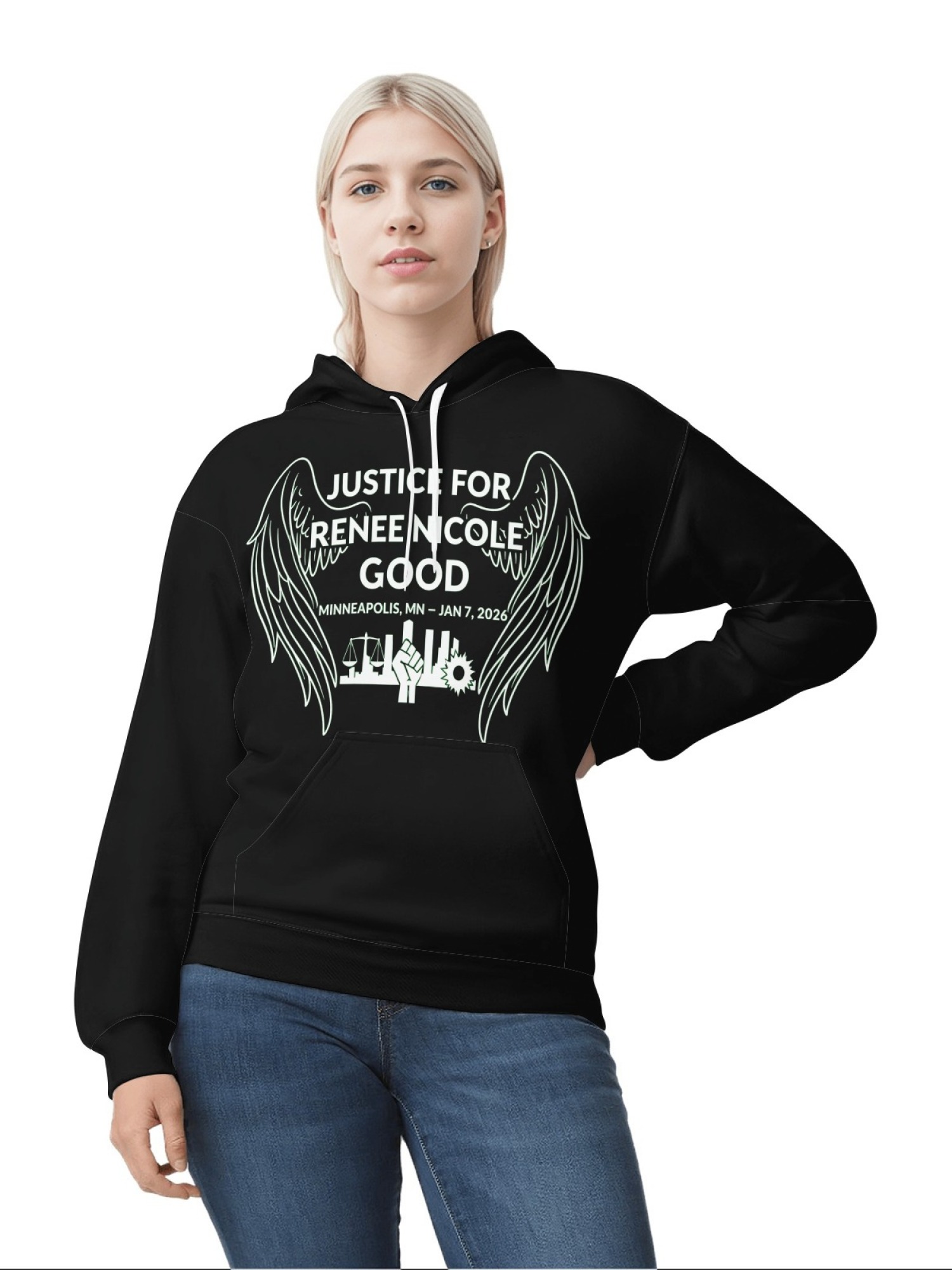 "Justice For Renee Nicole Good" Memorial Unisex Hoodie | Minneapolis Angel Wings Pullover