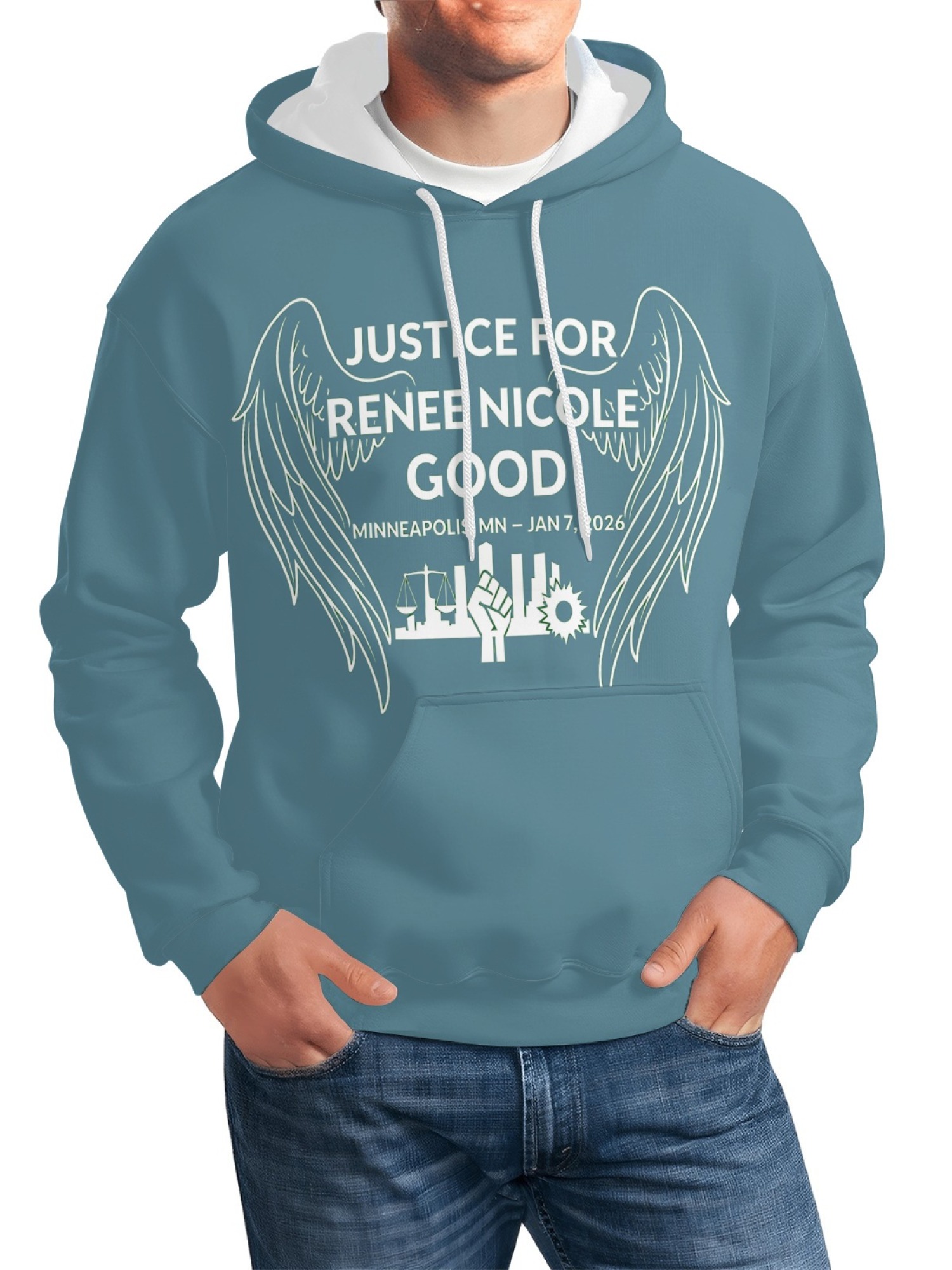 "Justice For Renee Nicole Good" Memorial Unisex Hoodie | Minneapolis Angel Wings Pullover