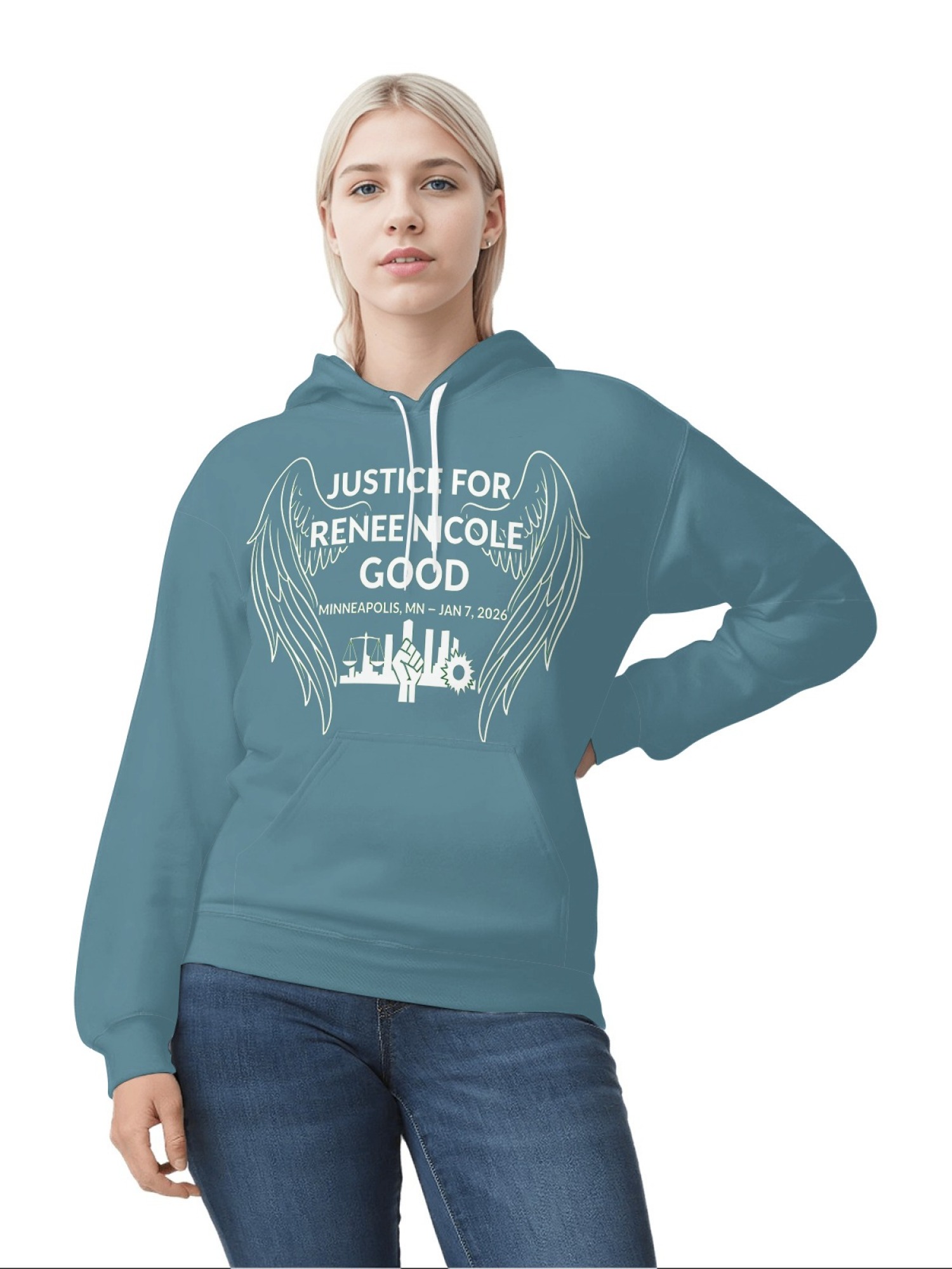 "Justice For Renee Nicole Good" Memorial Unisex Hoodie | Minneapolis Angel Wings Pullover