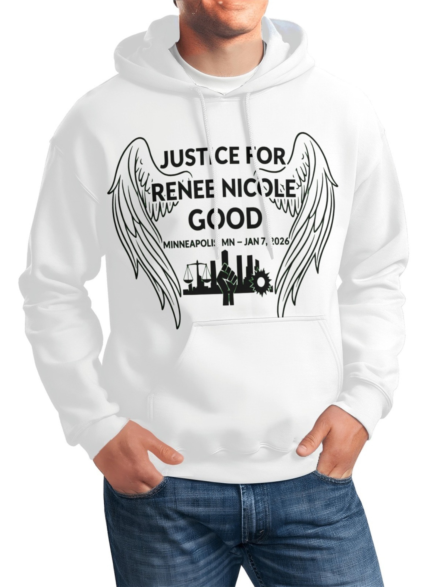"Justice For Renee Nicole Good" Memorial Unisex Hoodie | Minneapolis Angel Wings Pullover