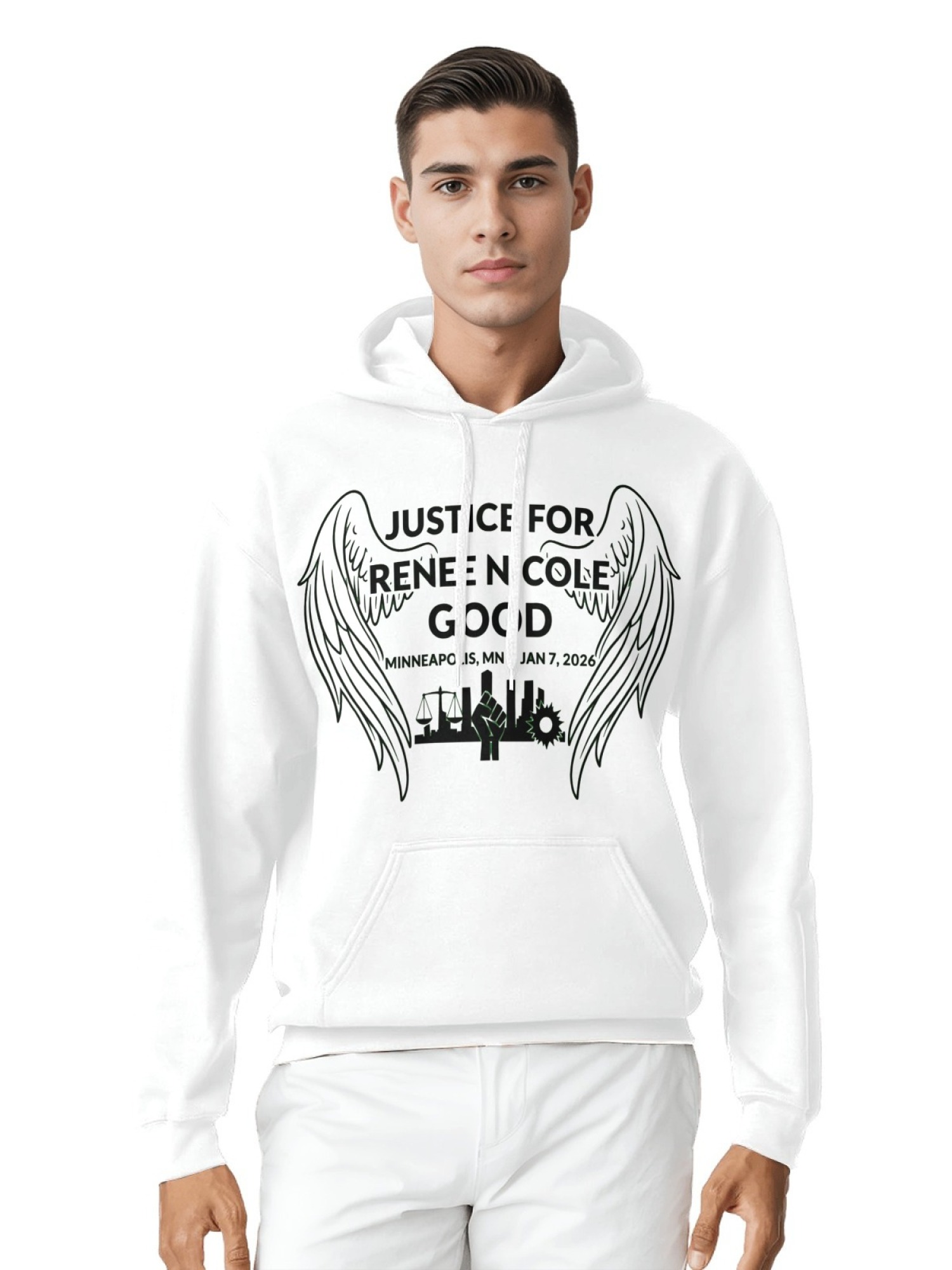 "Justice For Renee Nicole Good" Memorial Unisex Hoodie | Minneapolis Angel Wings Pullover