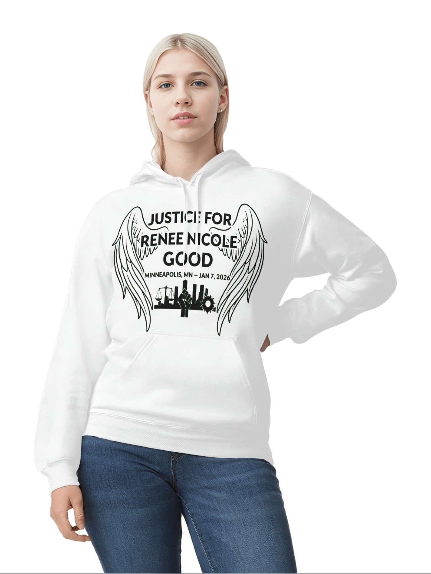 "Justice For Renee Nicole Good" Memorial Unisex Hoodie | Minneapolis Angel Wings Pullover