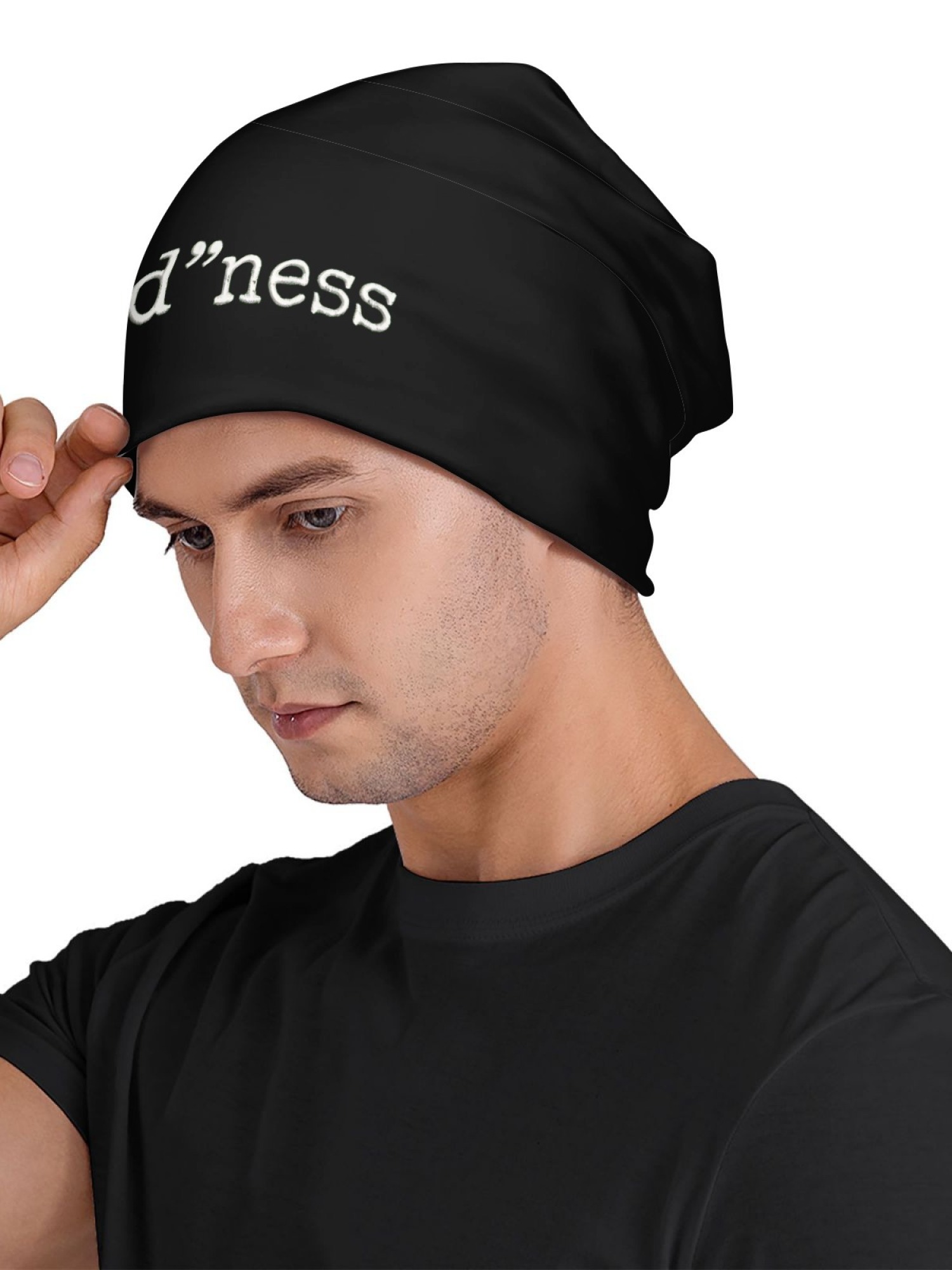 "good"ness Statement Beanie | Minimalist Slouchy Knit Hat (Black & White)