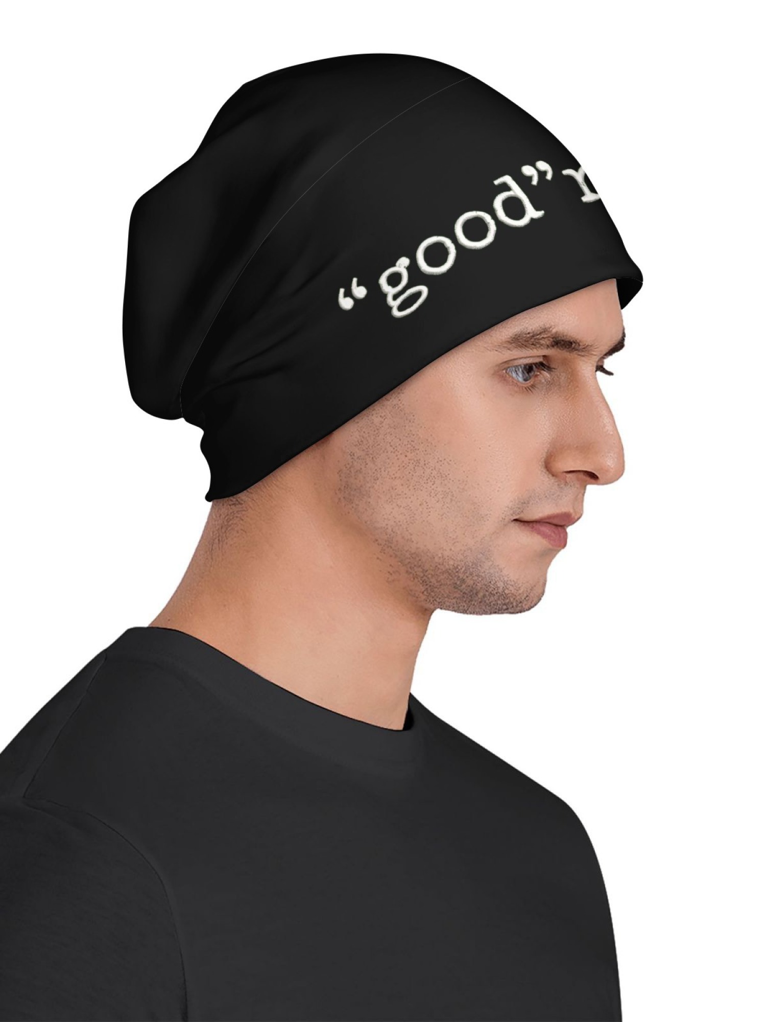 "good"ness Statement Beanie | Minimalist Slouchy Knit Hat (Black & White)
