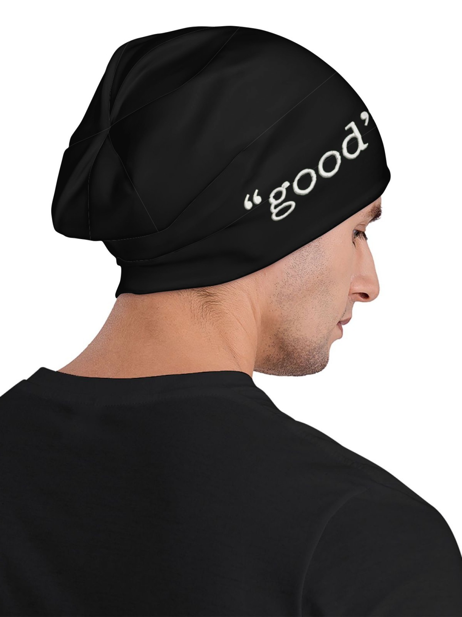 "good"ness Statement Beanie | Minimalist Slouchy Knit Hat (Black & White)
