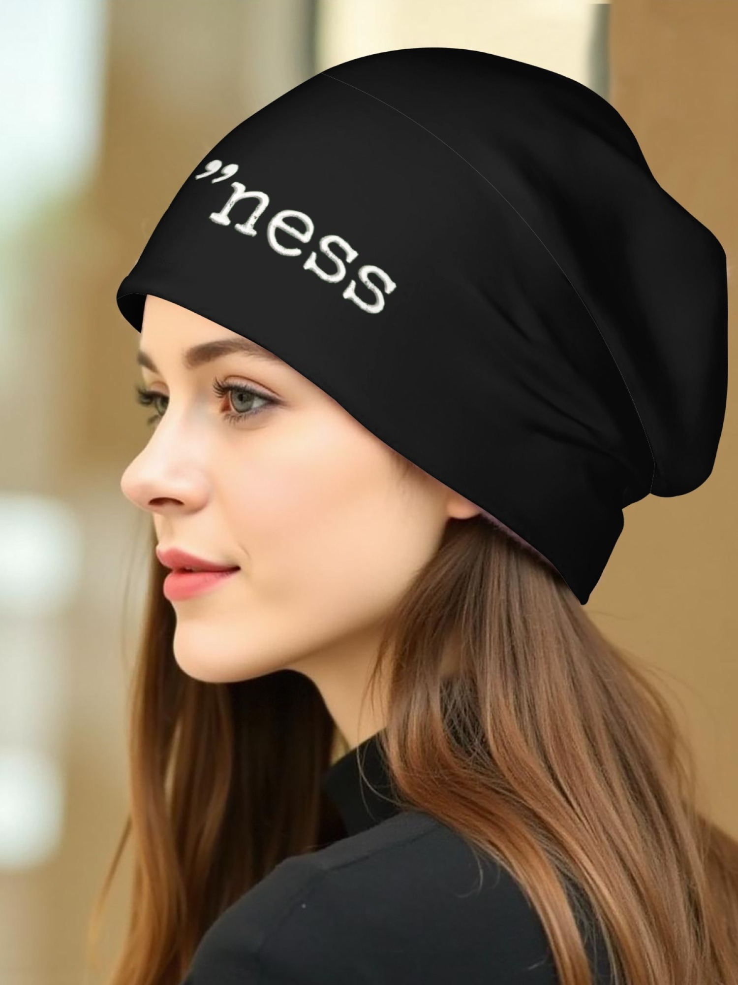 "good"ness Statement Beanie | Minimalist Slouchy Knit Hat (Black & White)