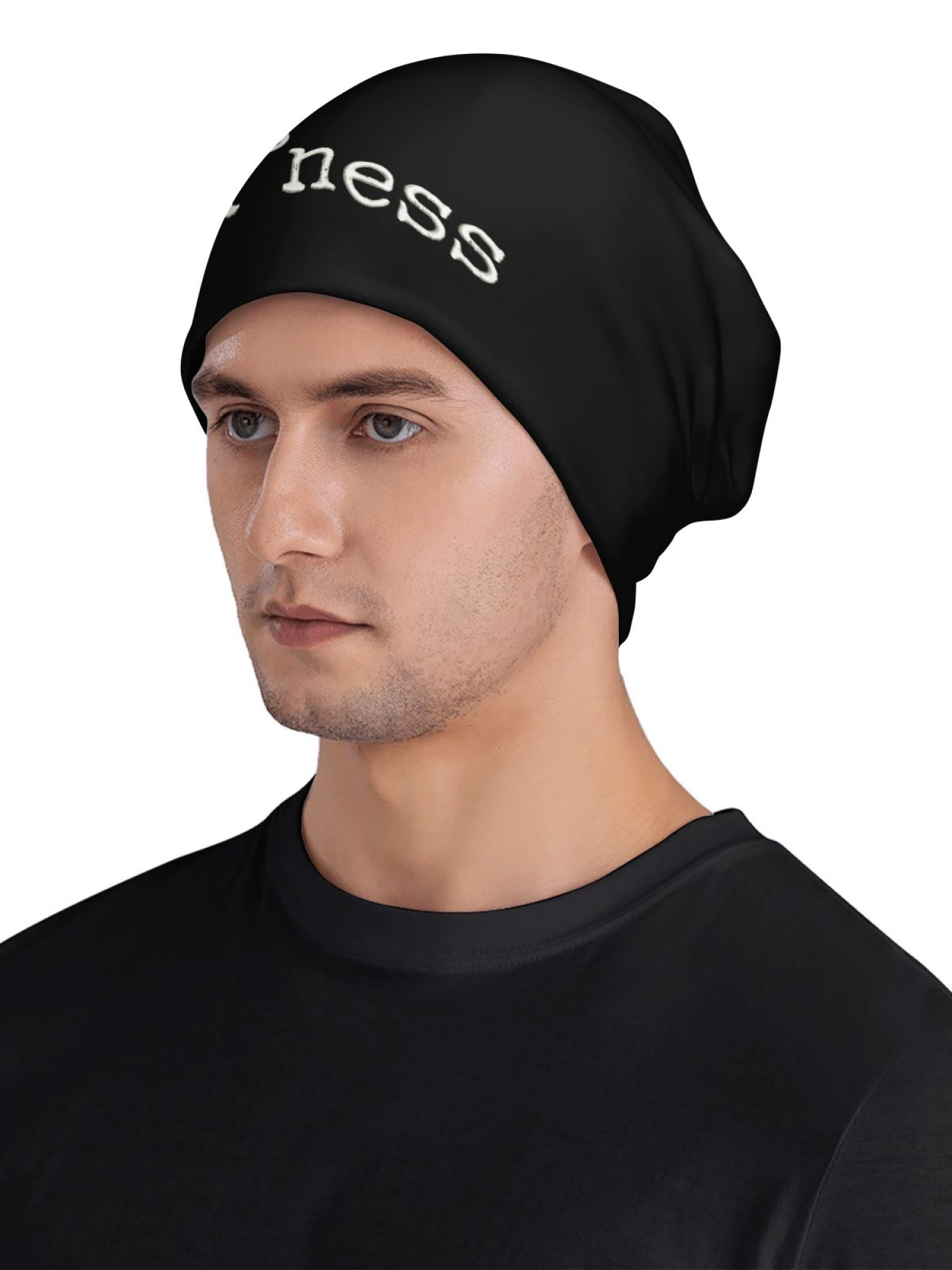 "good"ness Statement Beanie | Minimalist Slouchy Knit Hat (Black & White)