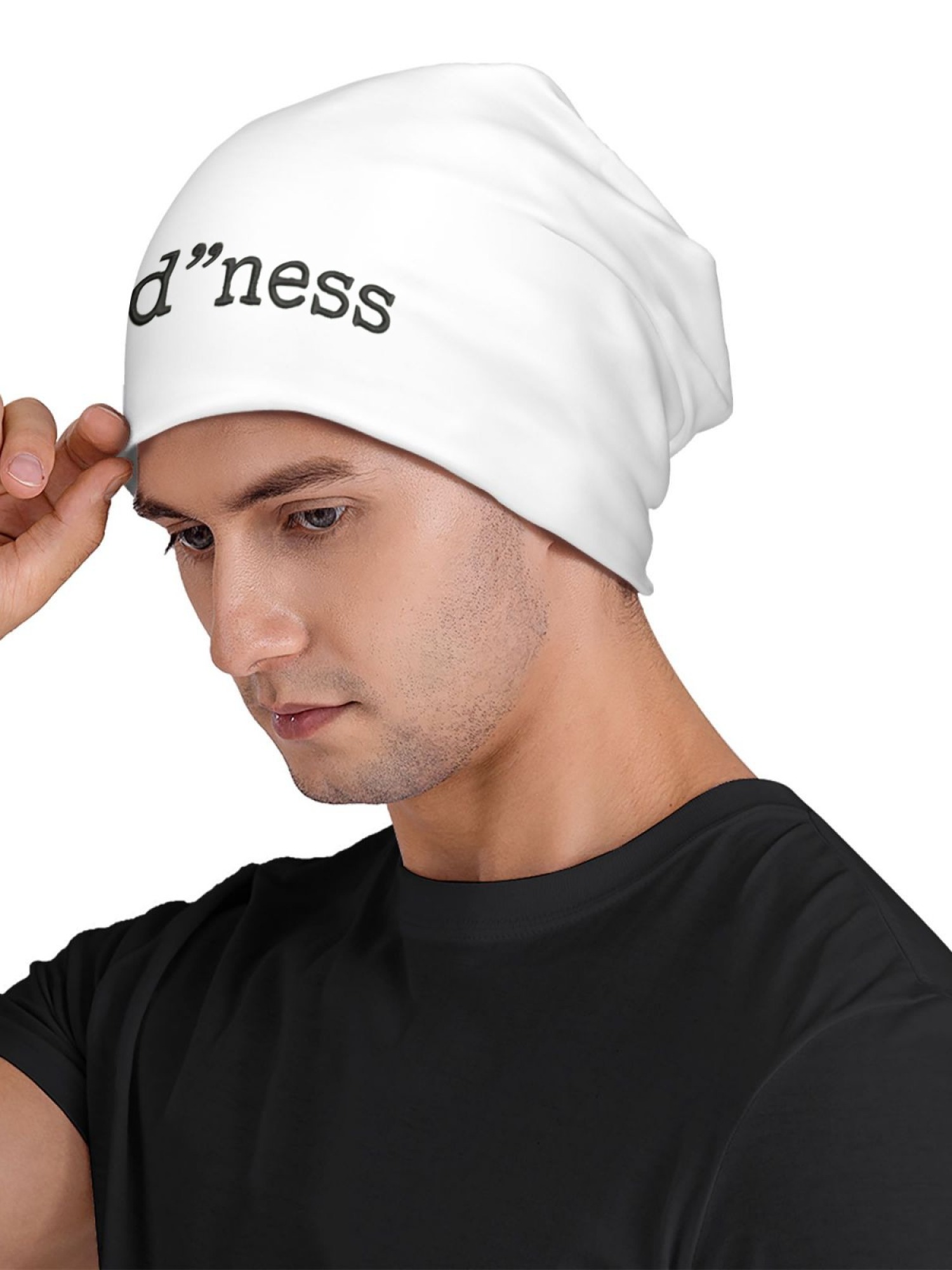 "good"ness Statement Beanie | Minimalist Slouchy Knit Hat (Black & White)