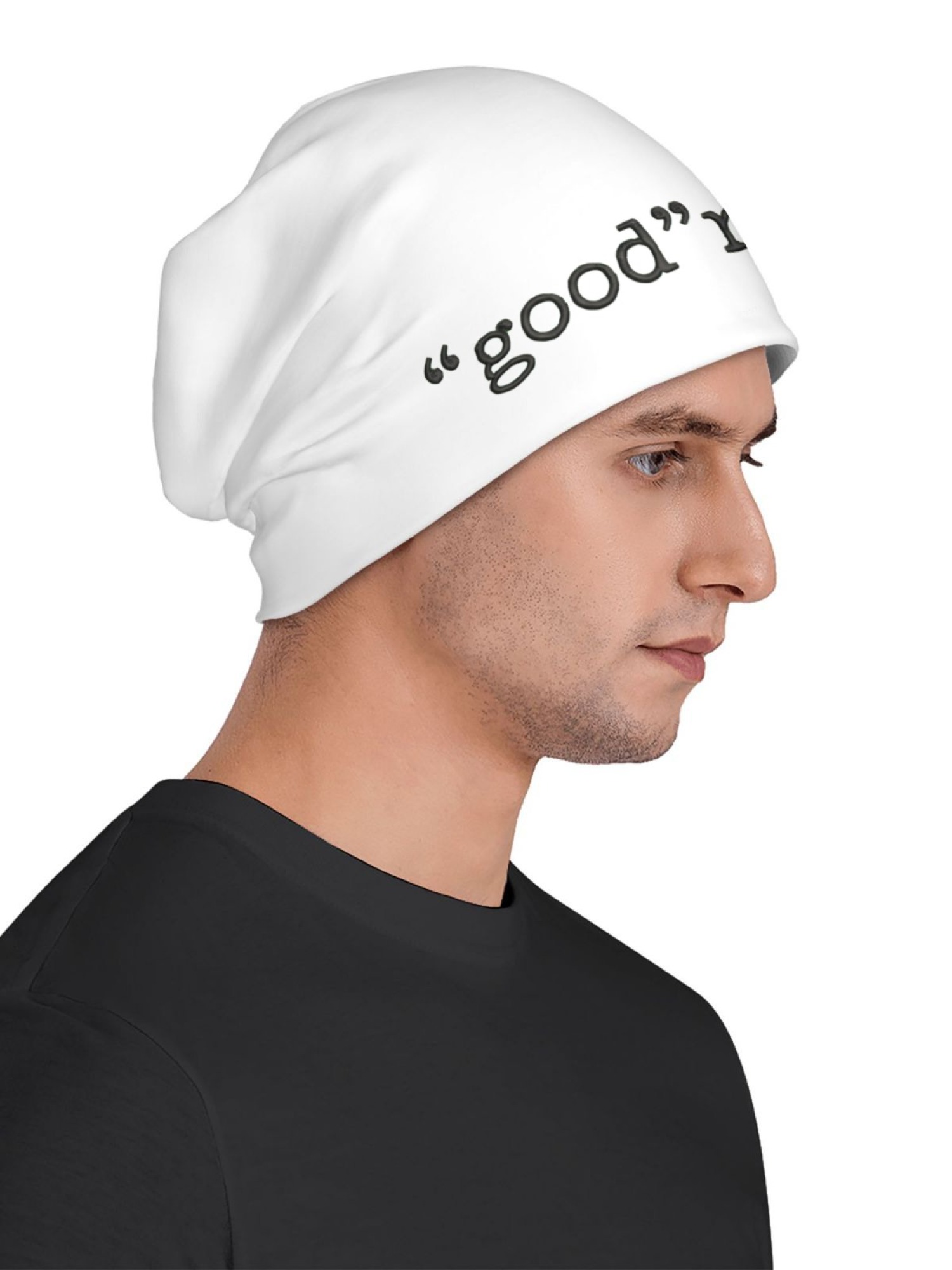 "good"ness Statement Beanie | Minimalist Slouchy Knit Hat (Black & White)